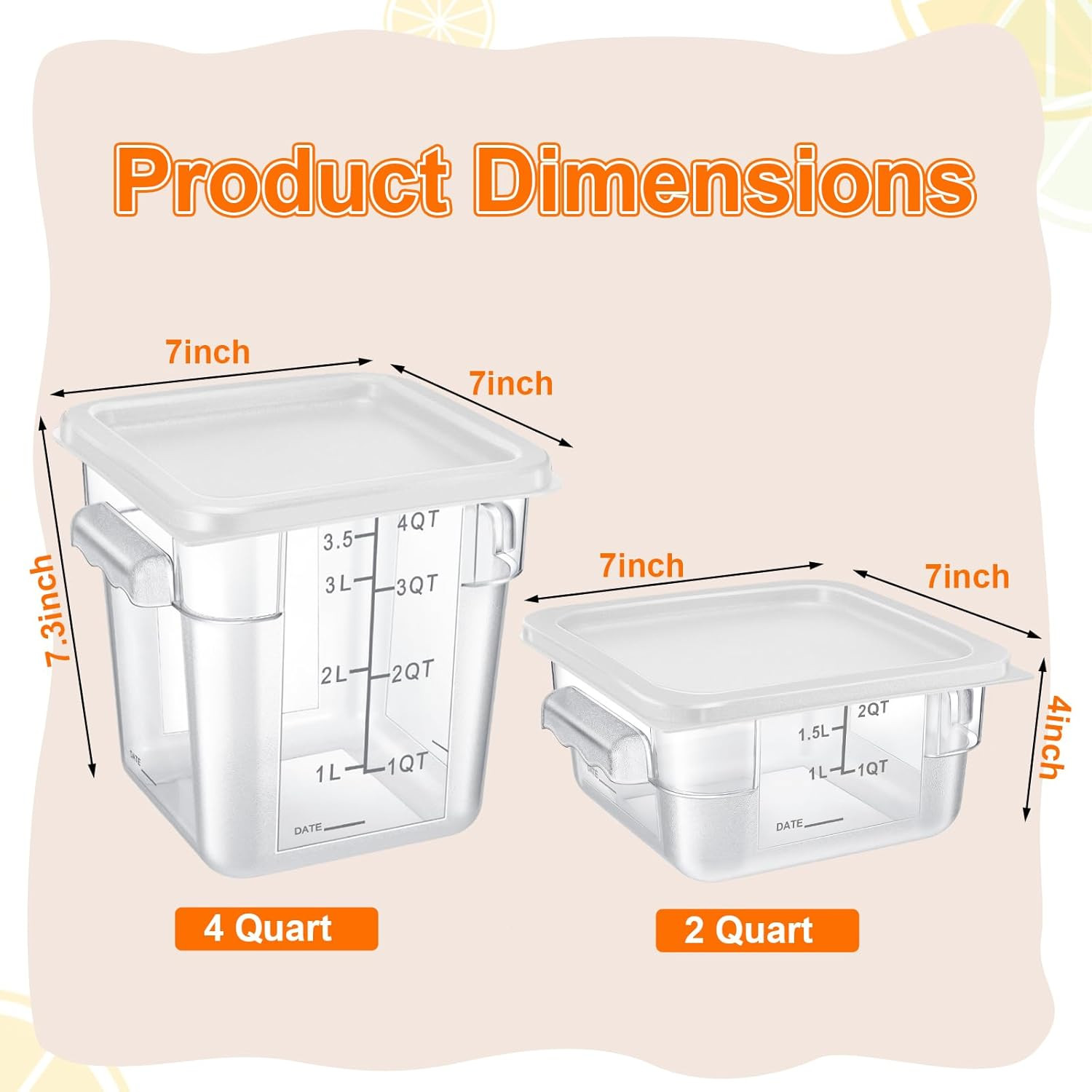 8 Pcs Food Storage Container with Lids Set 2Qt and 4Qt Square Clear Commercial C