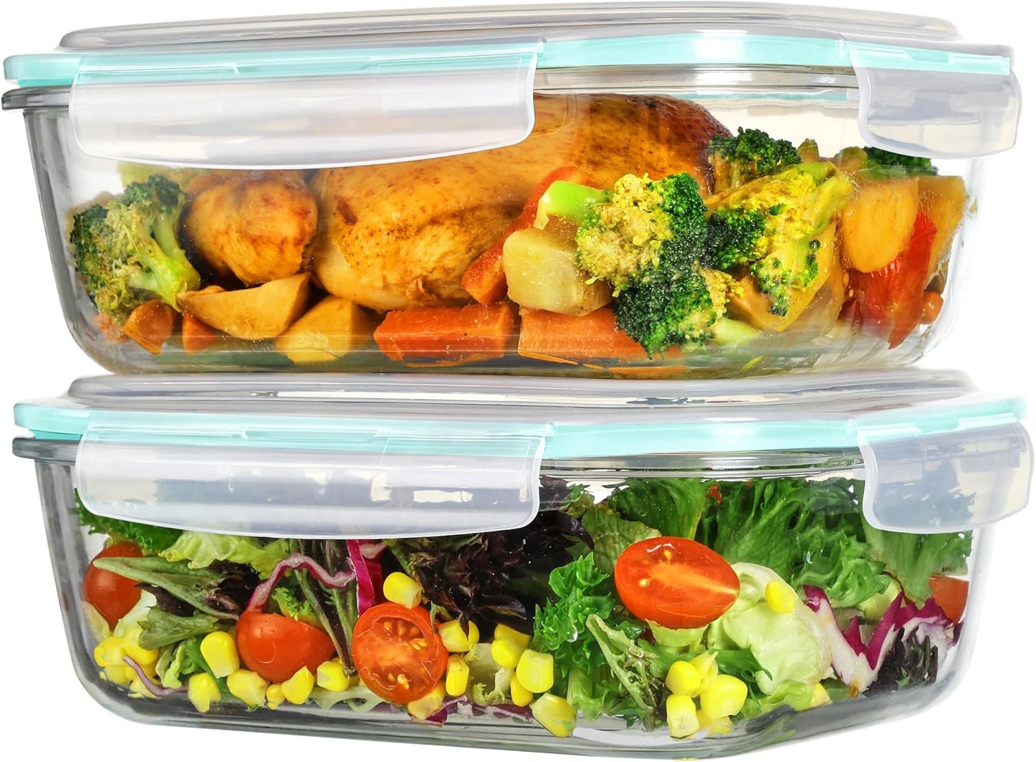 2Pack 1860ml/63oz Large Glass Storage Containers W/ Lids Meal Prep Food