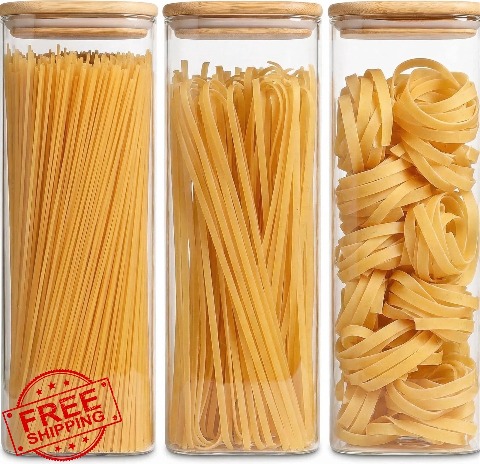 Snaiio 3pk 78oz Glass Pasta Containers Bamboo Lids