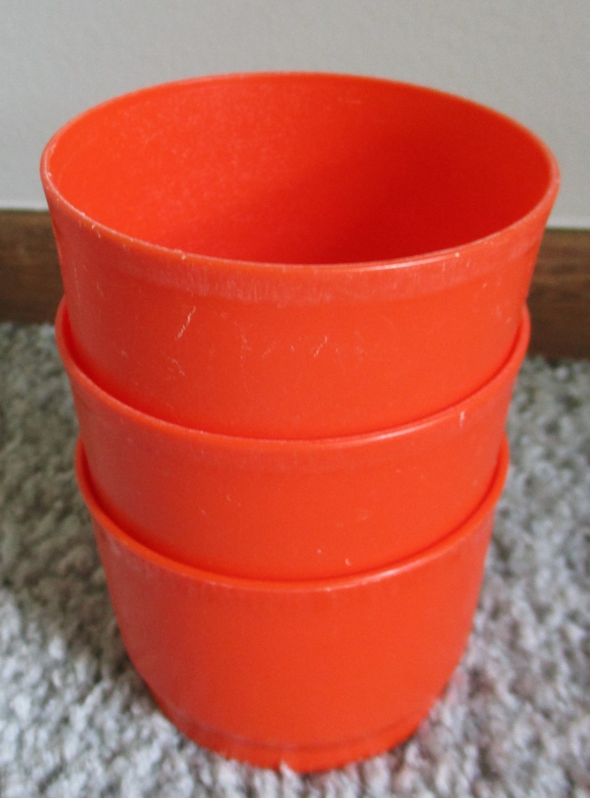Vintage Tupperware Set of 3-Orange Snack Cups-4 oz. #1229 & Lid Seals #297