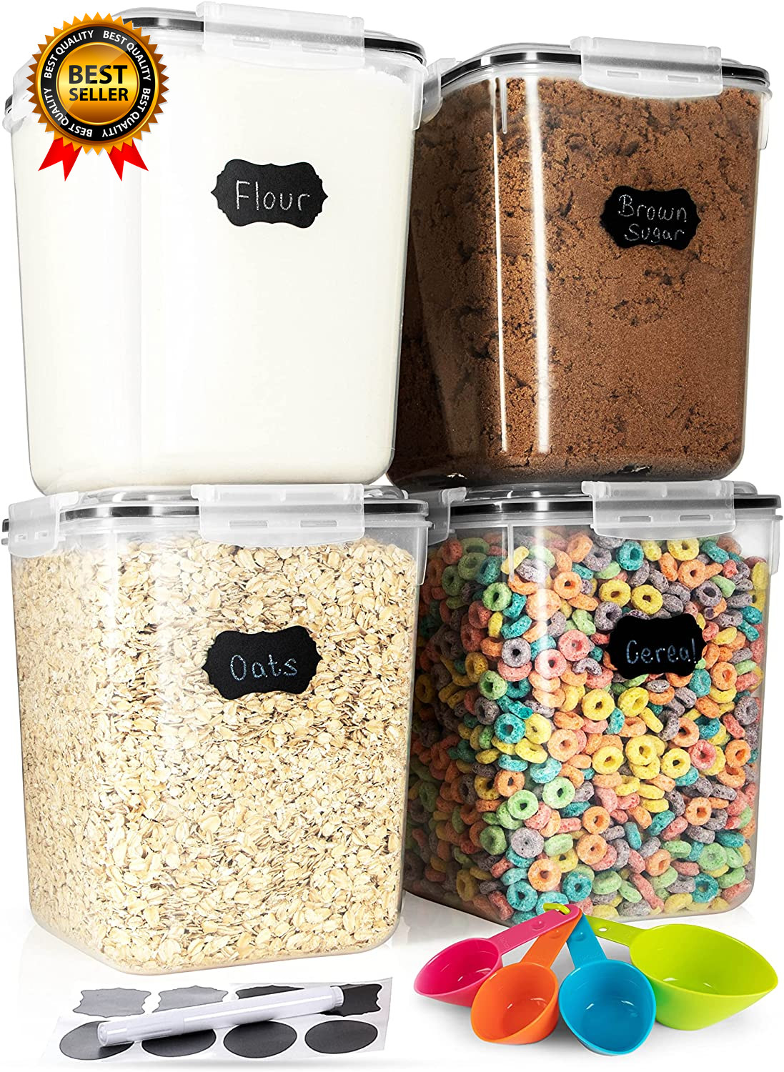 Flour Sugar Storage Containers (5.3L/4Pk) Great Rice Canisters Sets for Kitchen