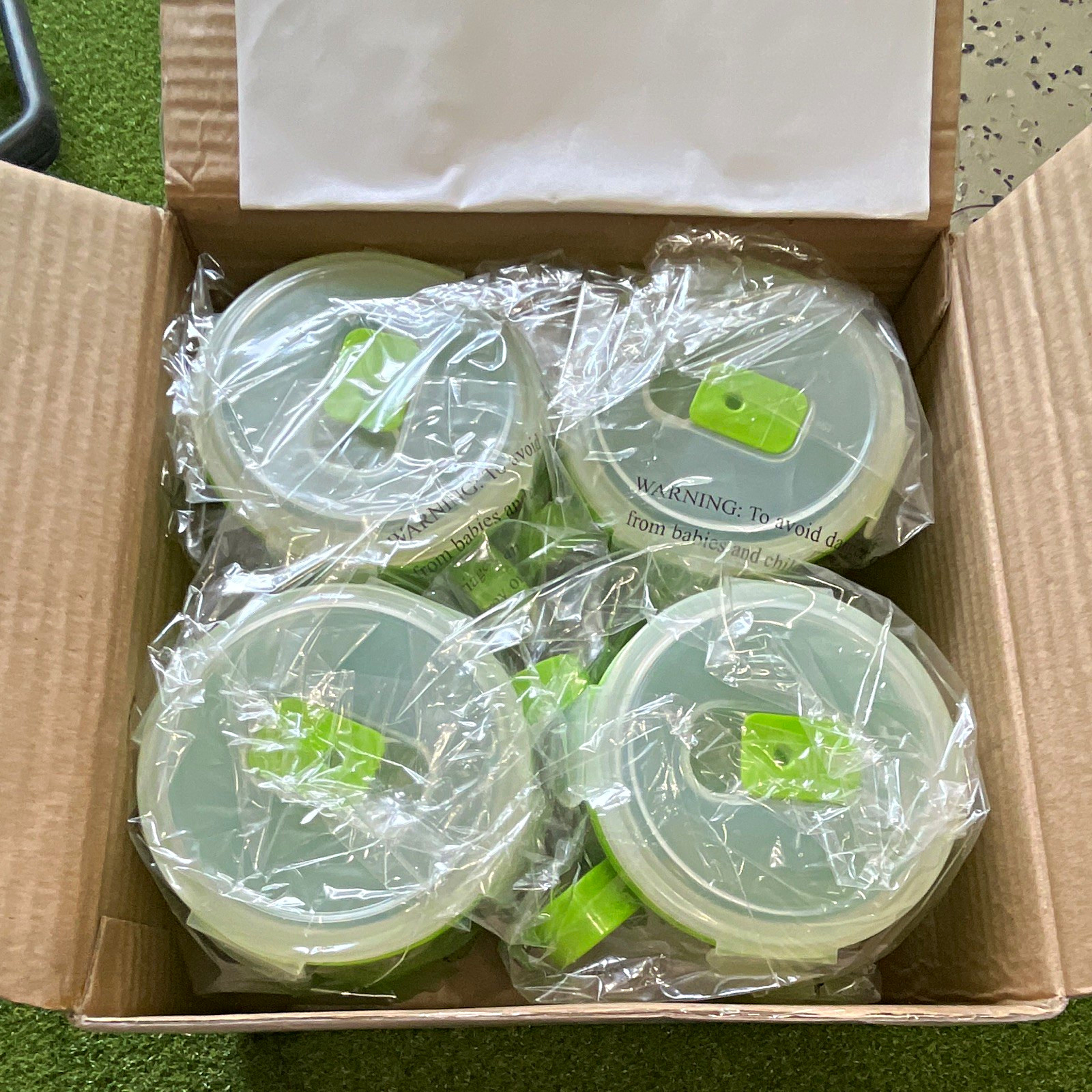 Microwave Soup Cup Set 4 Green/Clear 20 oz Round Plastic Snap Lids Model 769U