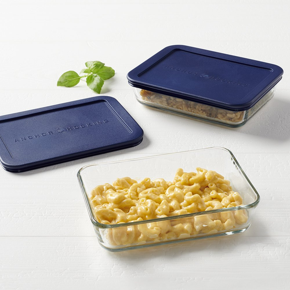 Clear Glass Rectangle Food Storage Boxes With Lids Kitchen Container 4 Piece