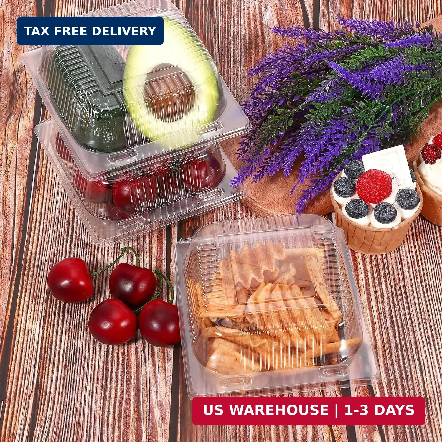 100Pcs Clear Plastic Take Out Containers,Clear Plastic Hinged Food Containers,Di