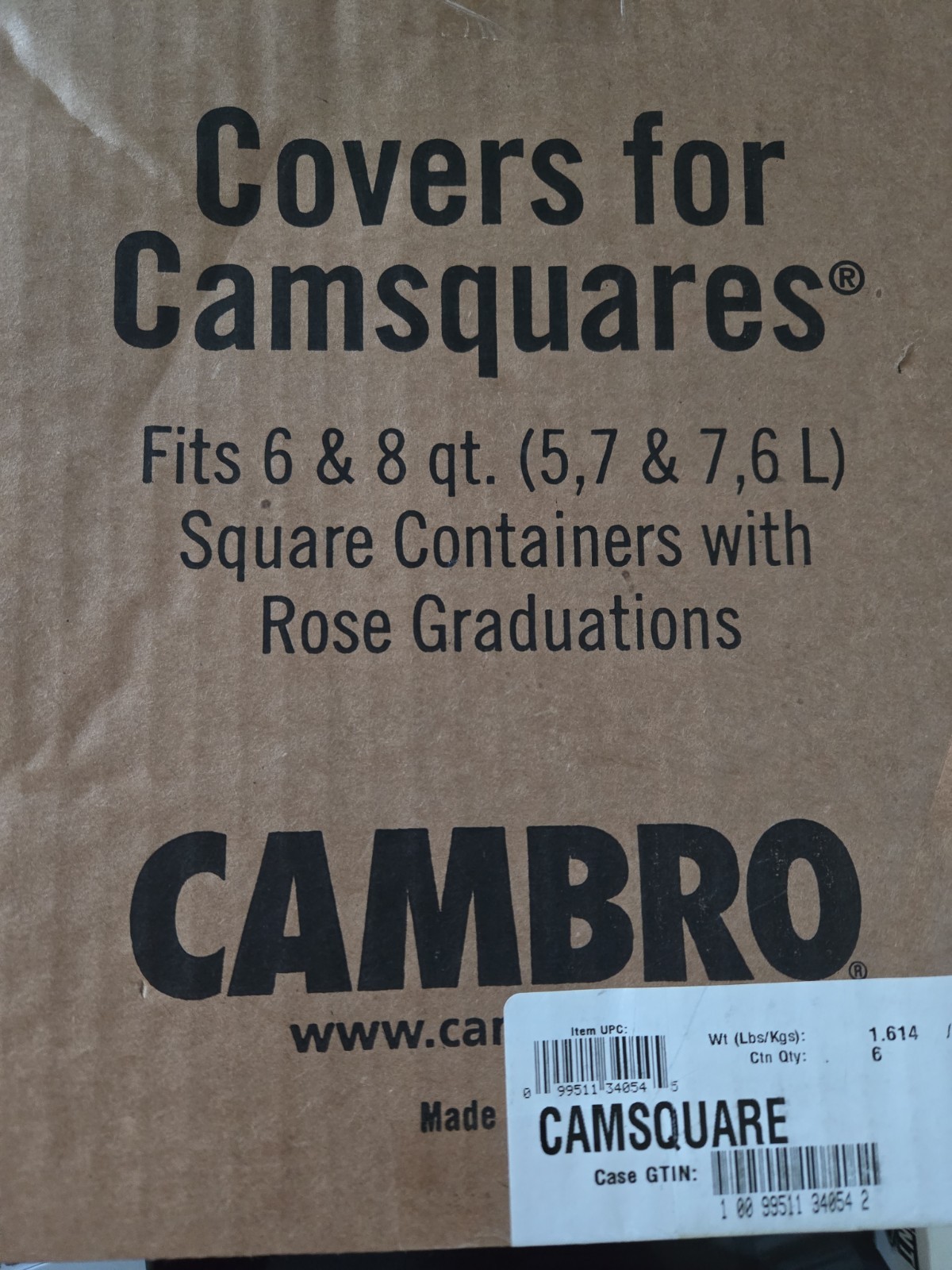 (6-Pack) Cambro Medium Polyethylene Square Lids for 6-qt. and 8-qt. Containers
