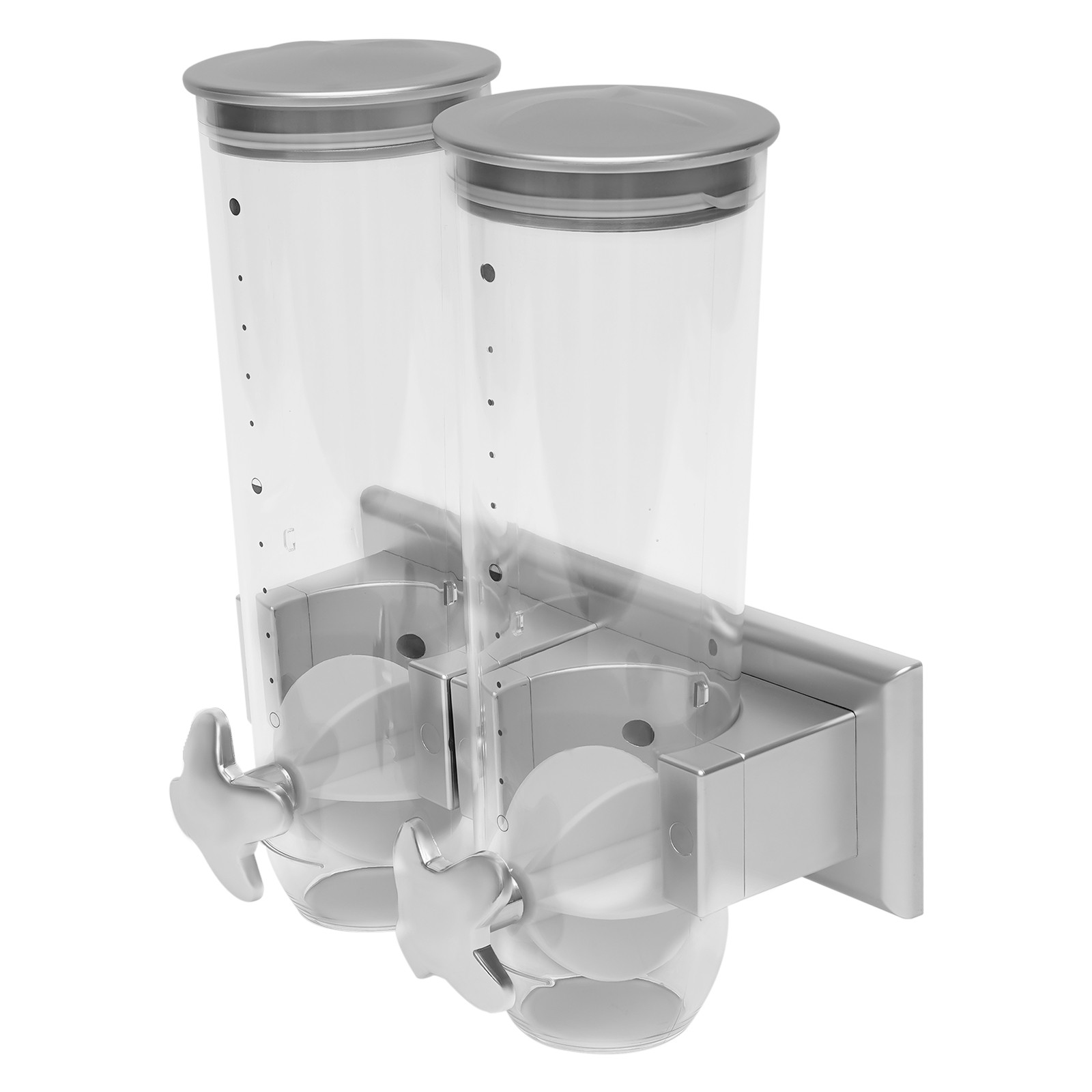 Wall Mount 2 Bucket Food Storage Dispenser Coffee/Bean/Candy/Rice Silver 3L