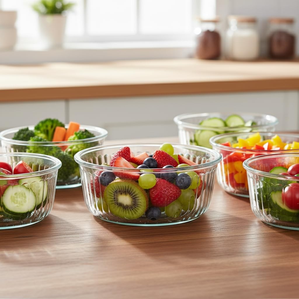 12oz Round Glass Food Storage Containers with Lids and Foldable Cutlery, 1.5 …