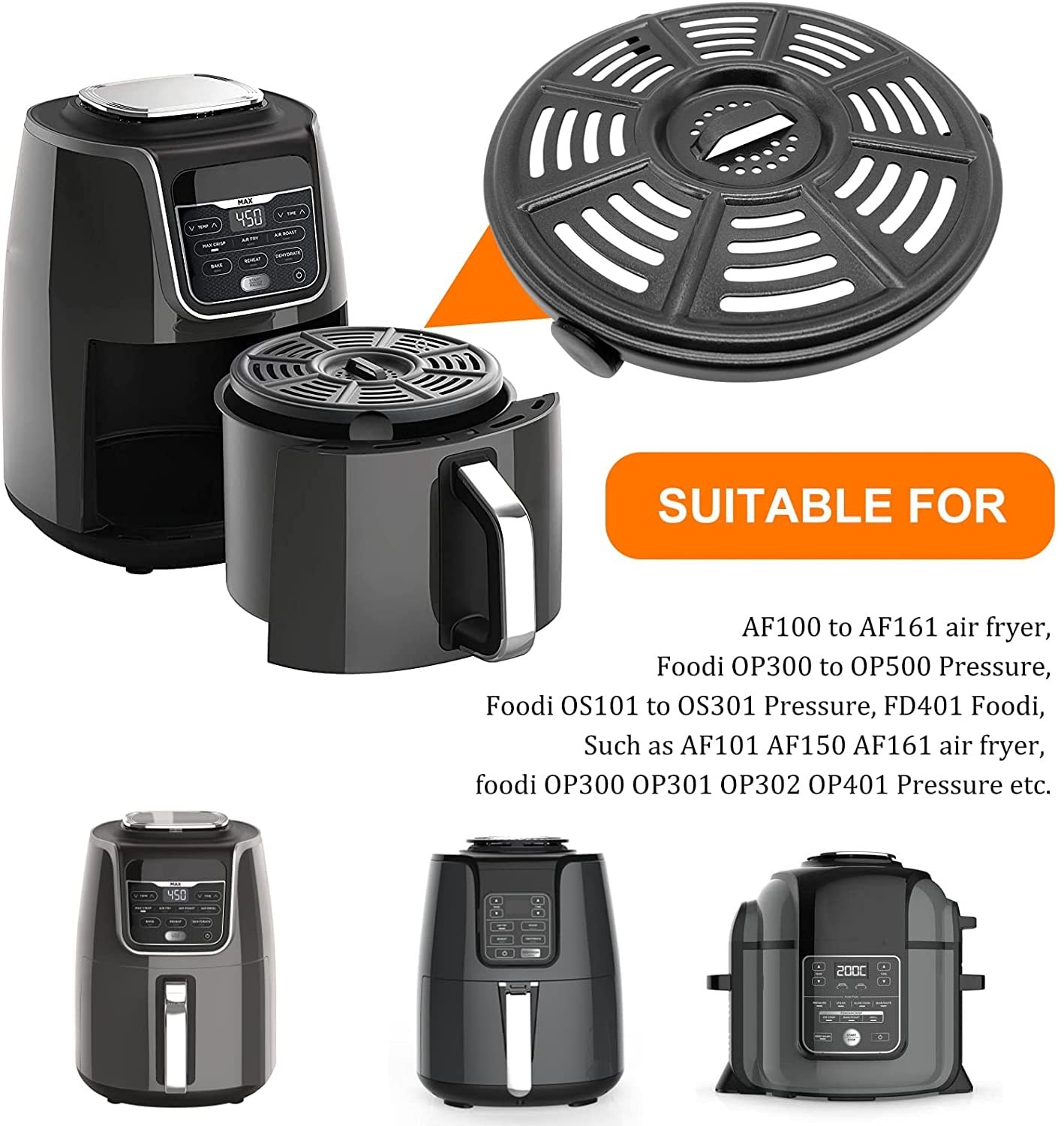 HEISENLIN Air Fryer Replacement Parts Crisper Plate for 8.2*8.2IN, Black