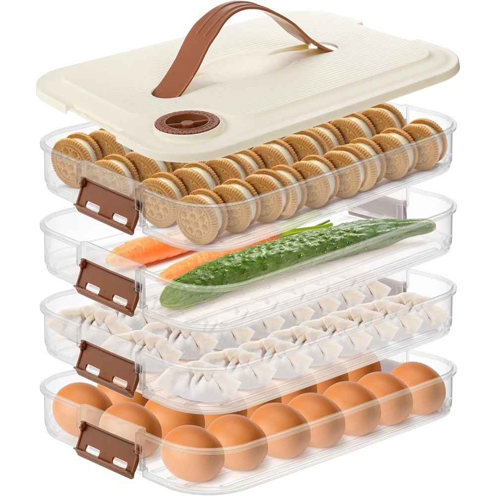 4-Layer Food Storage Container with Lid for Refrigerator Organization, Plastic