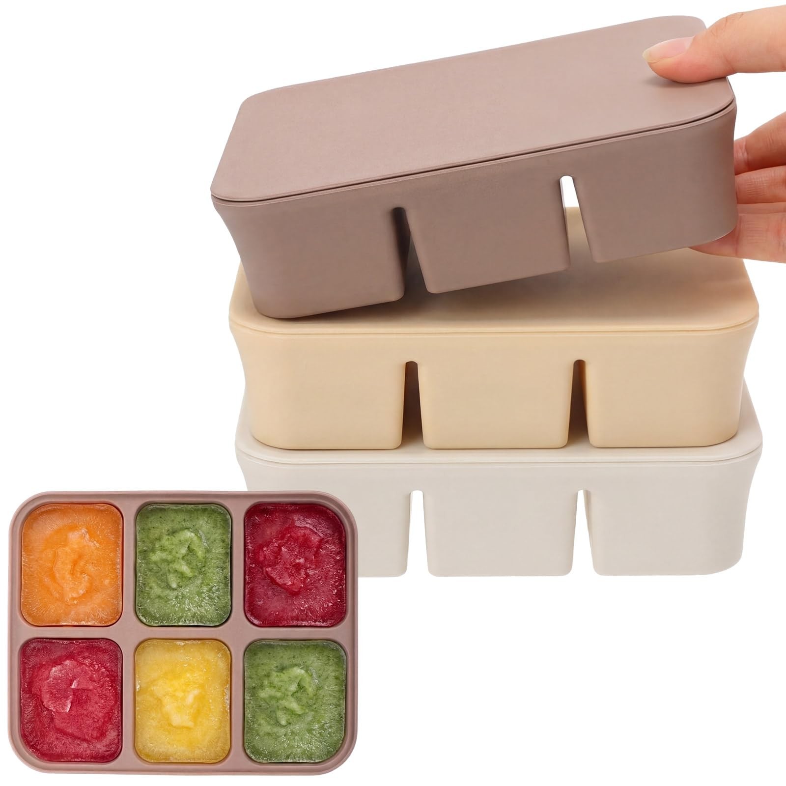 3 Pack Baby Food Freezer Tray with Lids 2.13 oz x 6 Cups/1.15 oz x 12 Cups Si…