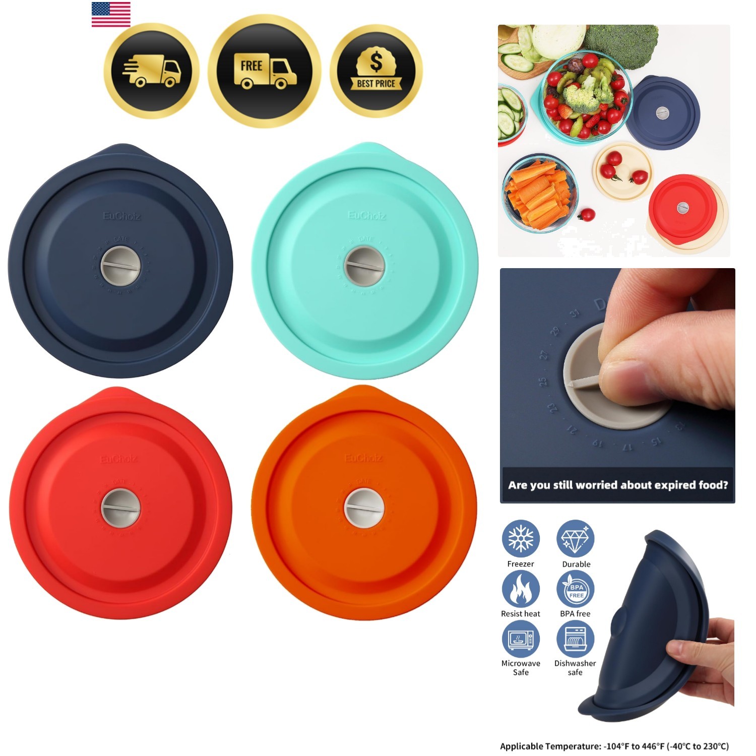 Silicone Food Storage Lids for 2 Cup Bowls Leakproof Reusable Easy Clean