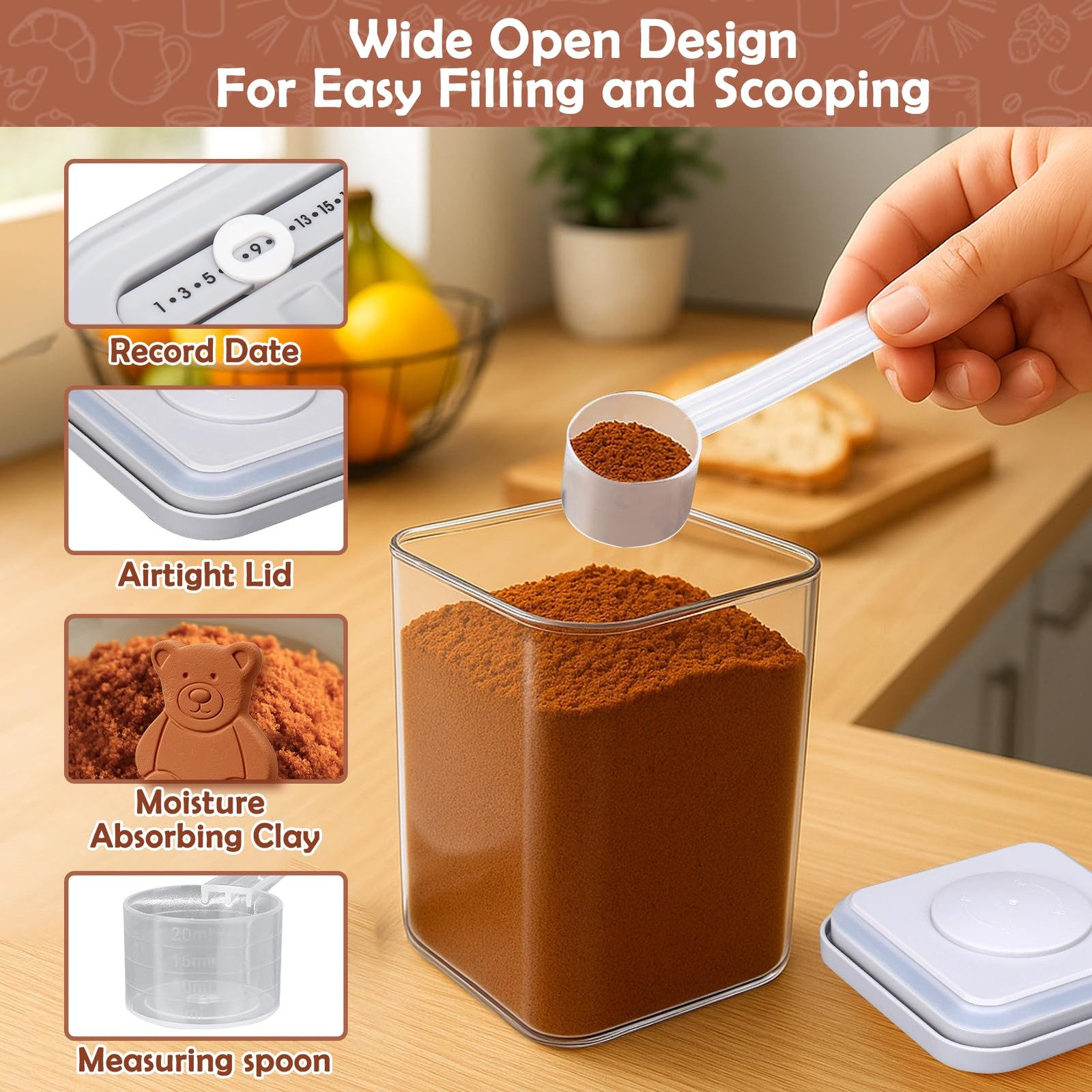 Mity rain Airtight Brown Sugar Container 4.6 x x 7.7 inches, Transparent