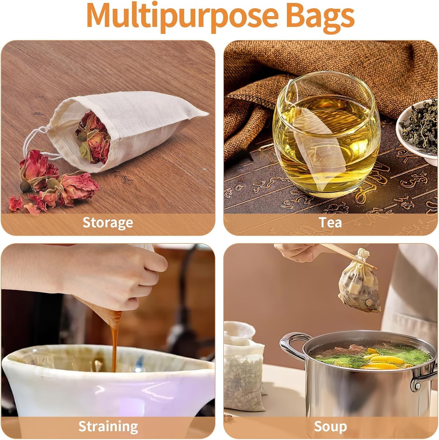 60 Pcs Empty Spice Bags for Cooking Soup, 3×4 In IN – 60 PCS, Off-White