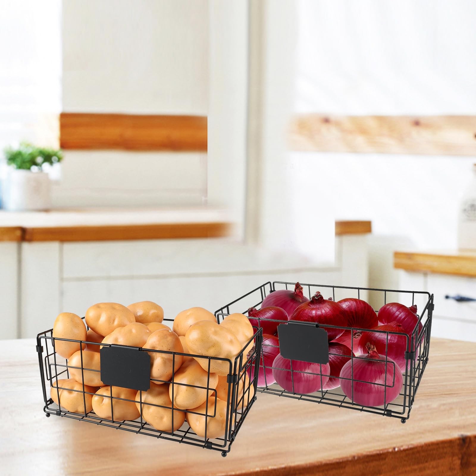 2 Set Foldable Wire Basket Pantry Organizers and Storage,Fruit and Vegetable …
