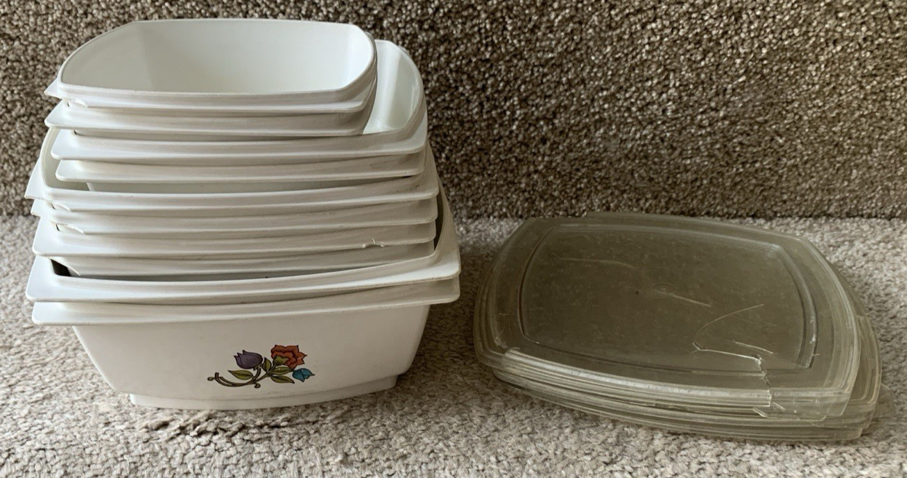 Vintage Hefty Floral Flower Leftover Food Containers Plastic 10 pc Set 6 Lids