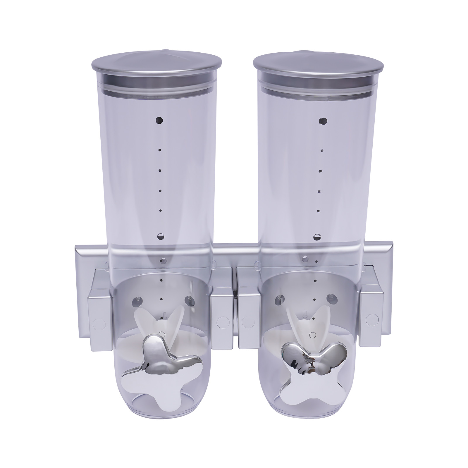 Wall Mount Double Cereal Dispenser Coffee Bean Dry Food Storage Container Silver