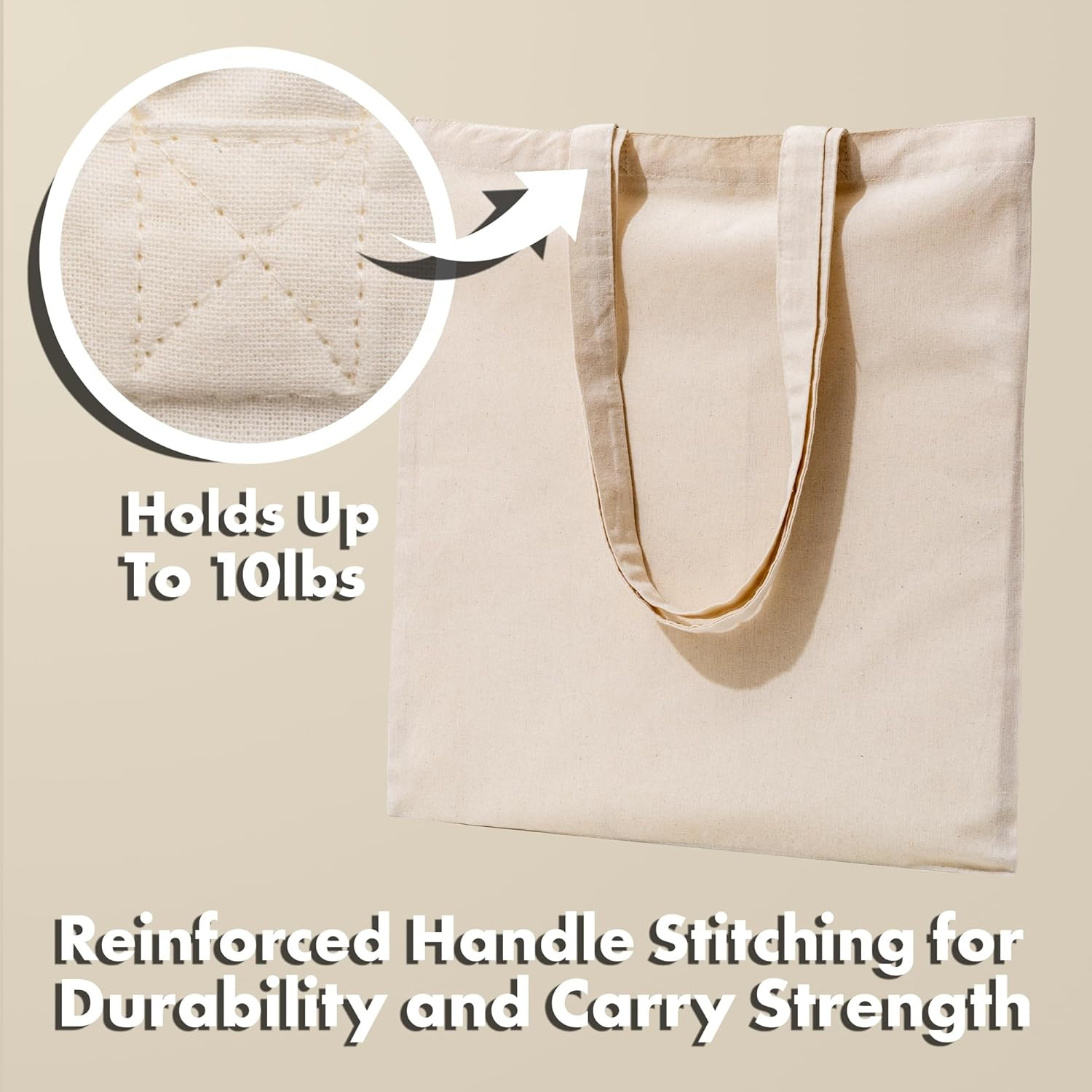 Canvas Tote Bags 5-Pack, Not-Made In China, 15″x 16″, Organic Cotton Reusable Sh