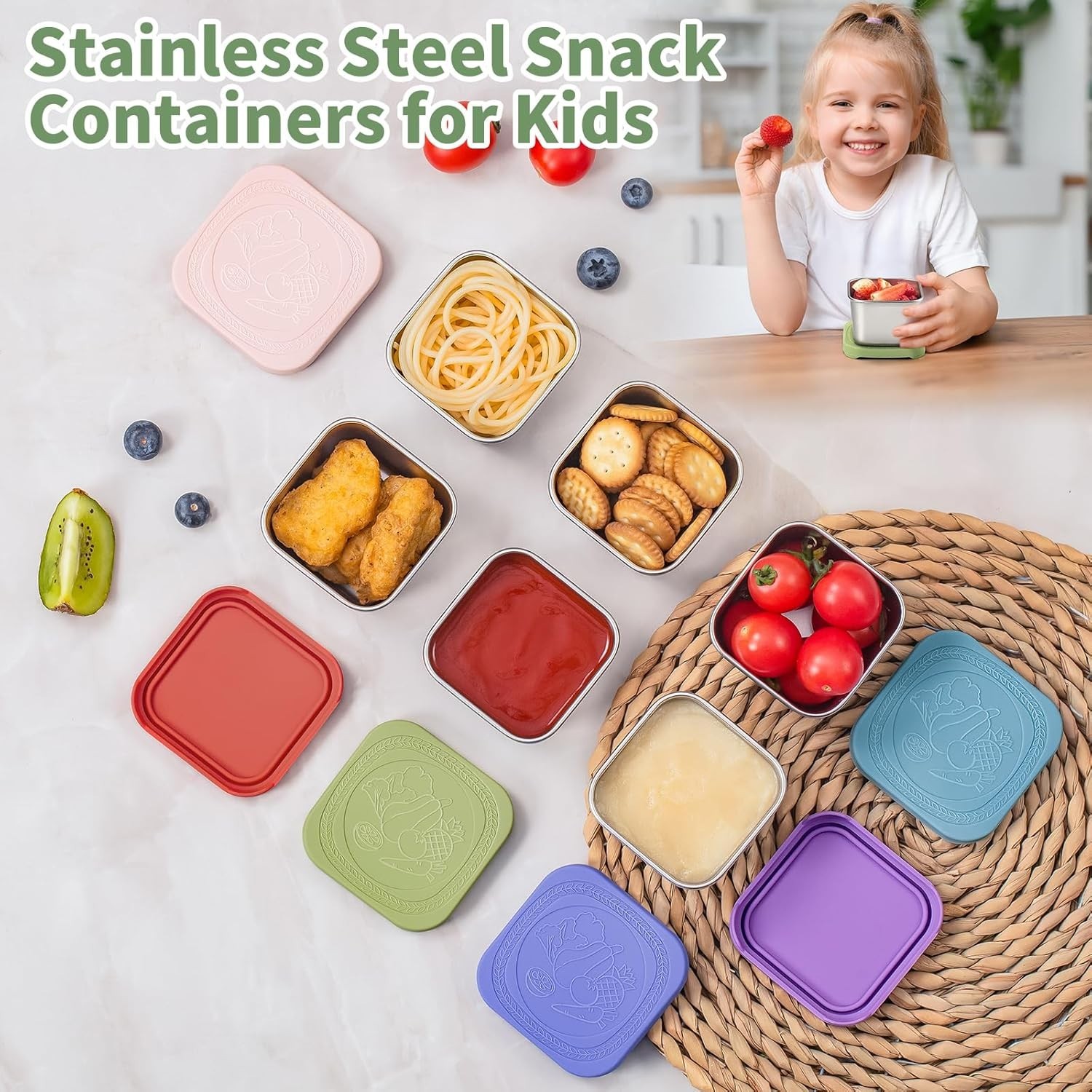 6 Oz Stainless Steel Snack Containers for Kids – 6 Pack Metal Food with Lids