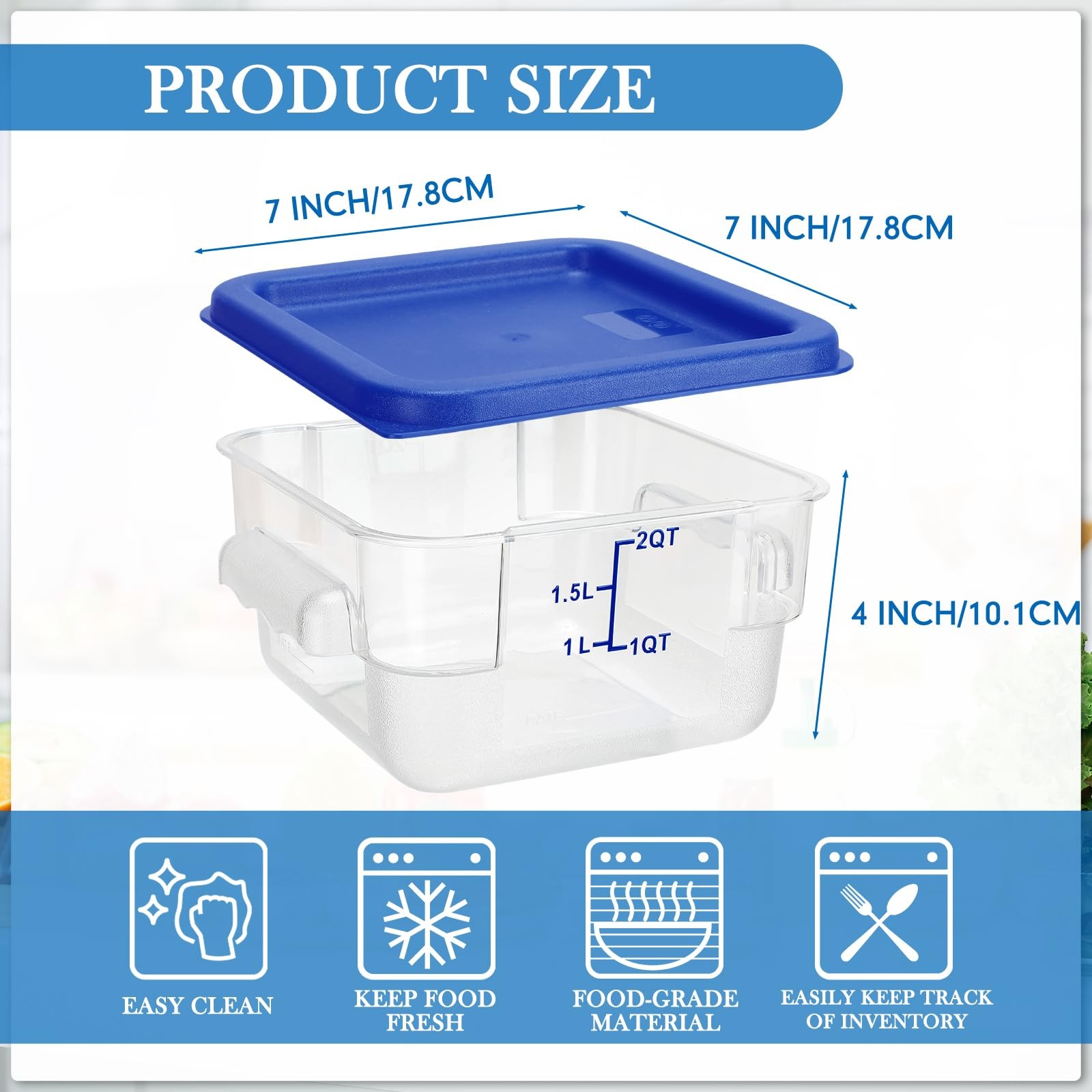 Lallisa 8 Pcs 2 Quart Food Storage Containers with Lids Clear Square Blue