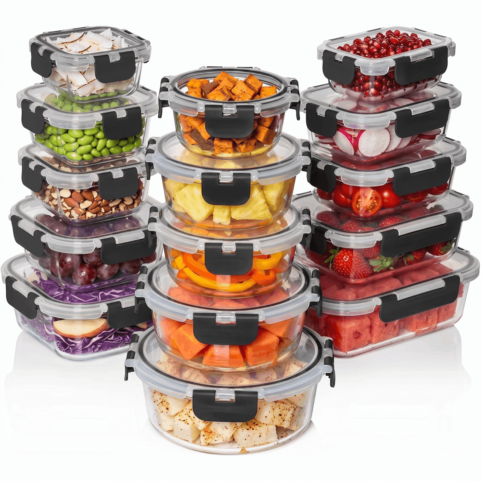 Razab 15 Pc Glass Food Storage Containers Set Leakproof (Black New, FREESHIP)