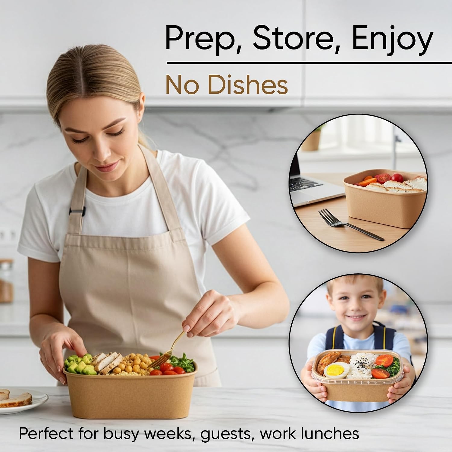 50 Pack 29Oz Disposable Meal Prep Containers W/ Lids Microwave & Freezer Safe