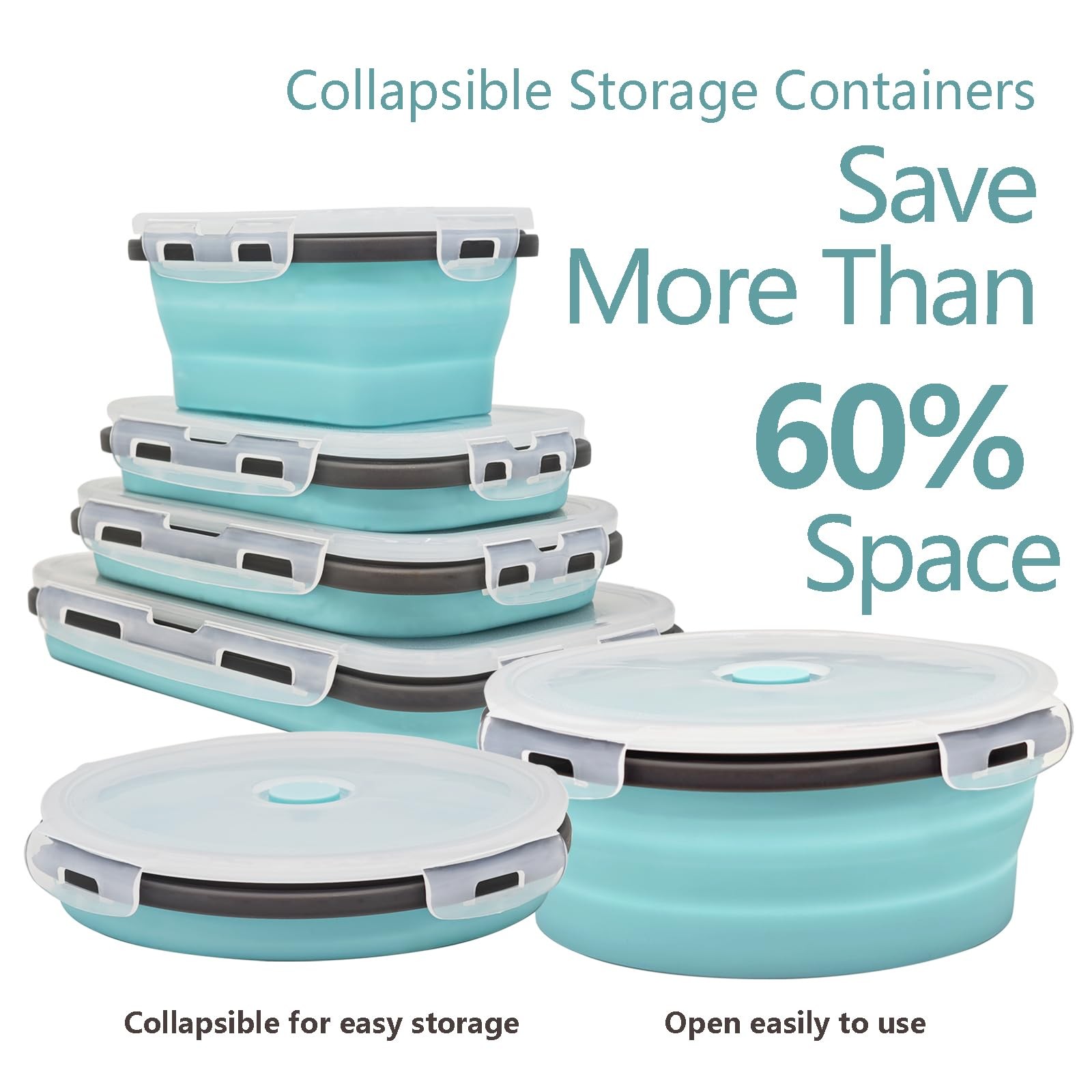 Ainmvnos 8 Collapsible Food Storage Containers, Silicone Blue
