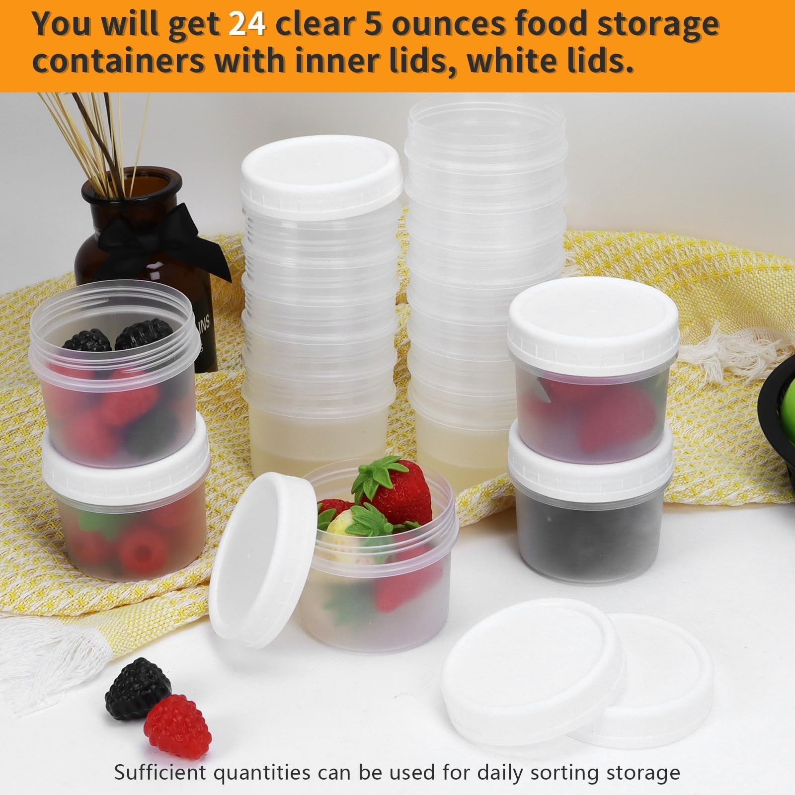 24 Pack 5 Oz160 Ml Food Storage Jars With Screw Lids Reusable Small Refrigerat