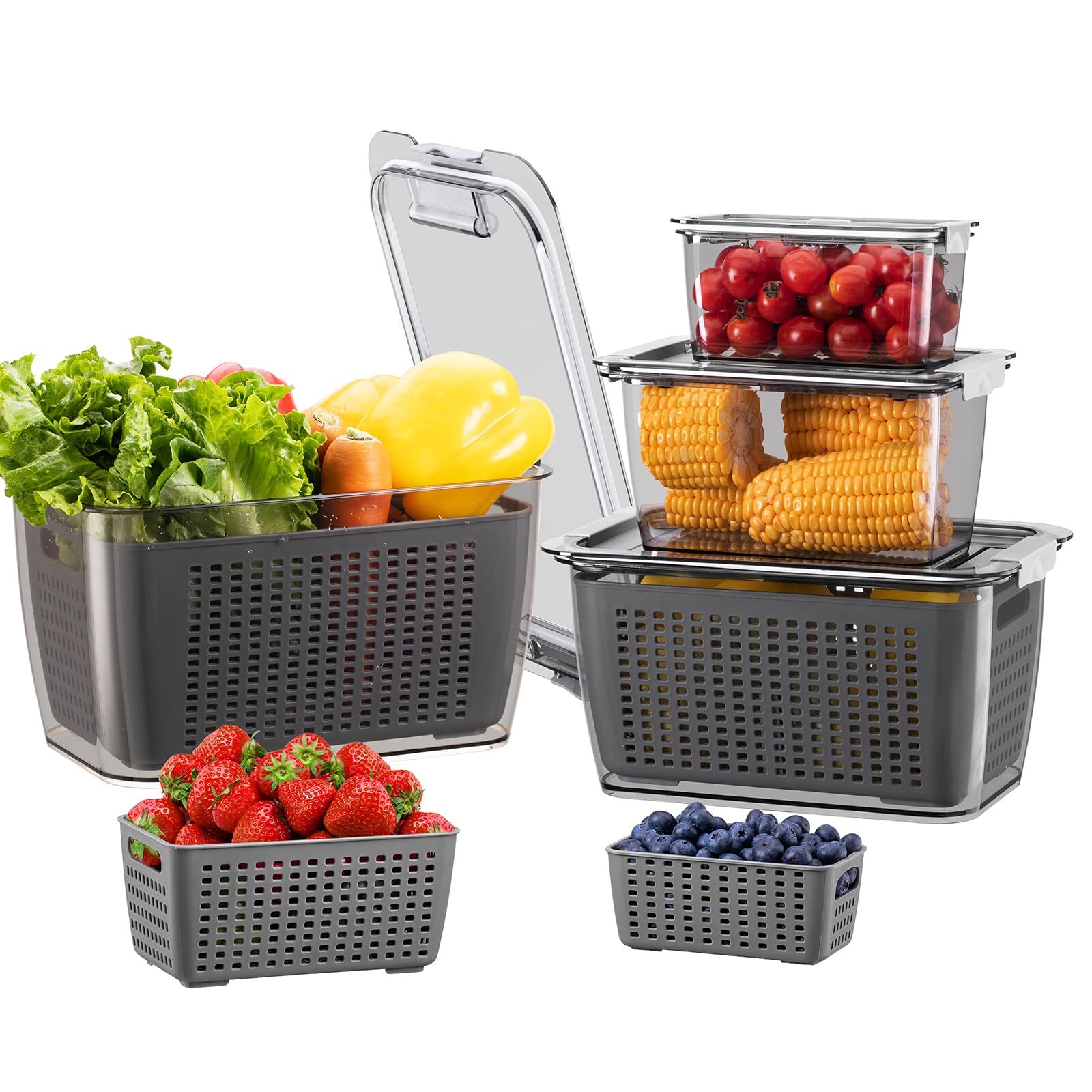 4 Pack Fruit Containers For Fridge Vegetable Storage Container With Lids &remova