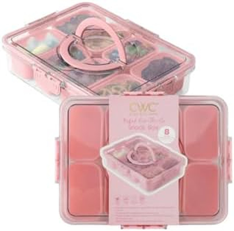 Sparkle Snack Box with Lid – Pink Food Storage Containers, 8 Compartments, Pack