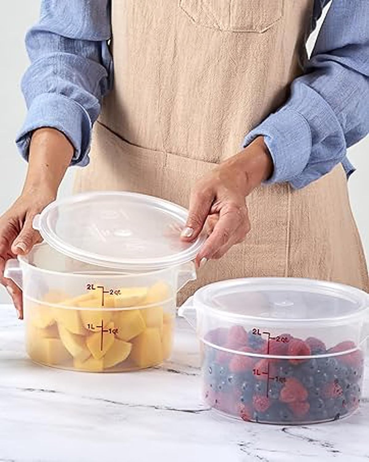 Lumintrail Cambro 2 Quart Round Food Storage Container, 2-Pack Translucent, with