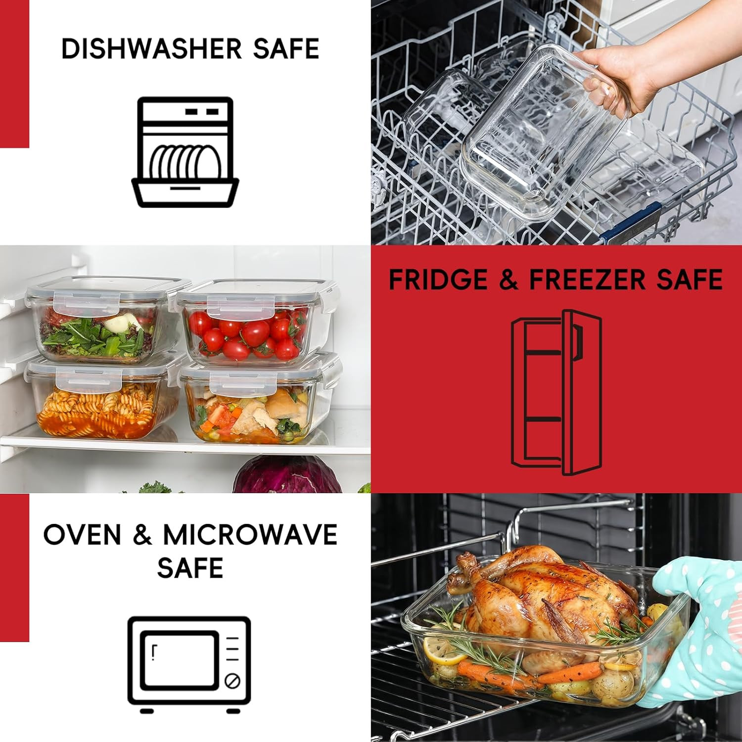 Large 8-Cup Glass Storage Containers with Lids – 4 Pack, Leak Proof & Oven Safe