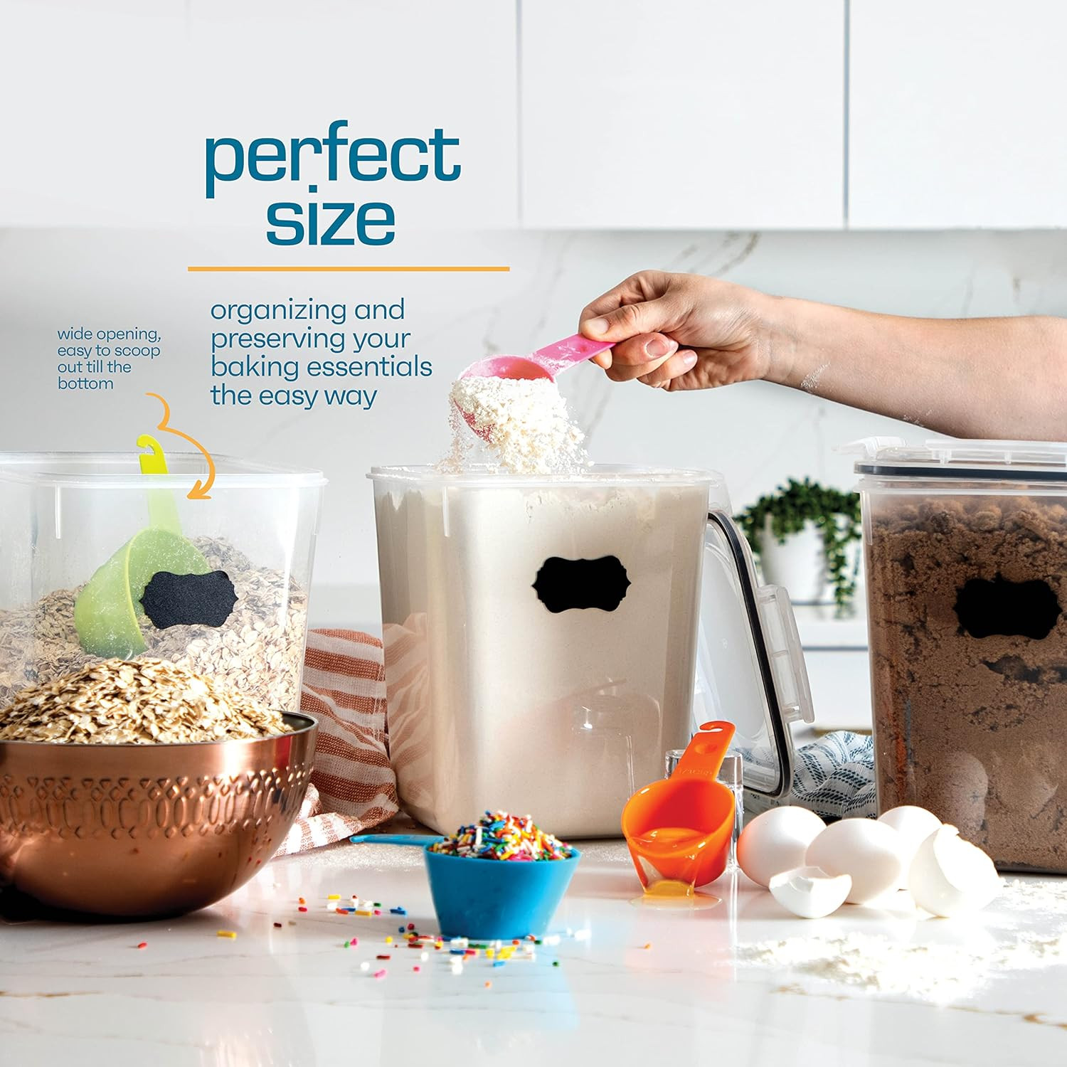 Flour Sugar Storage Containers (5.3L/4Pk) Great Rice Canisters Sets for the Kitc