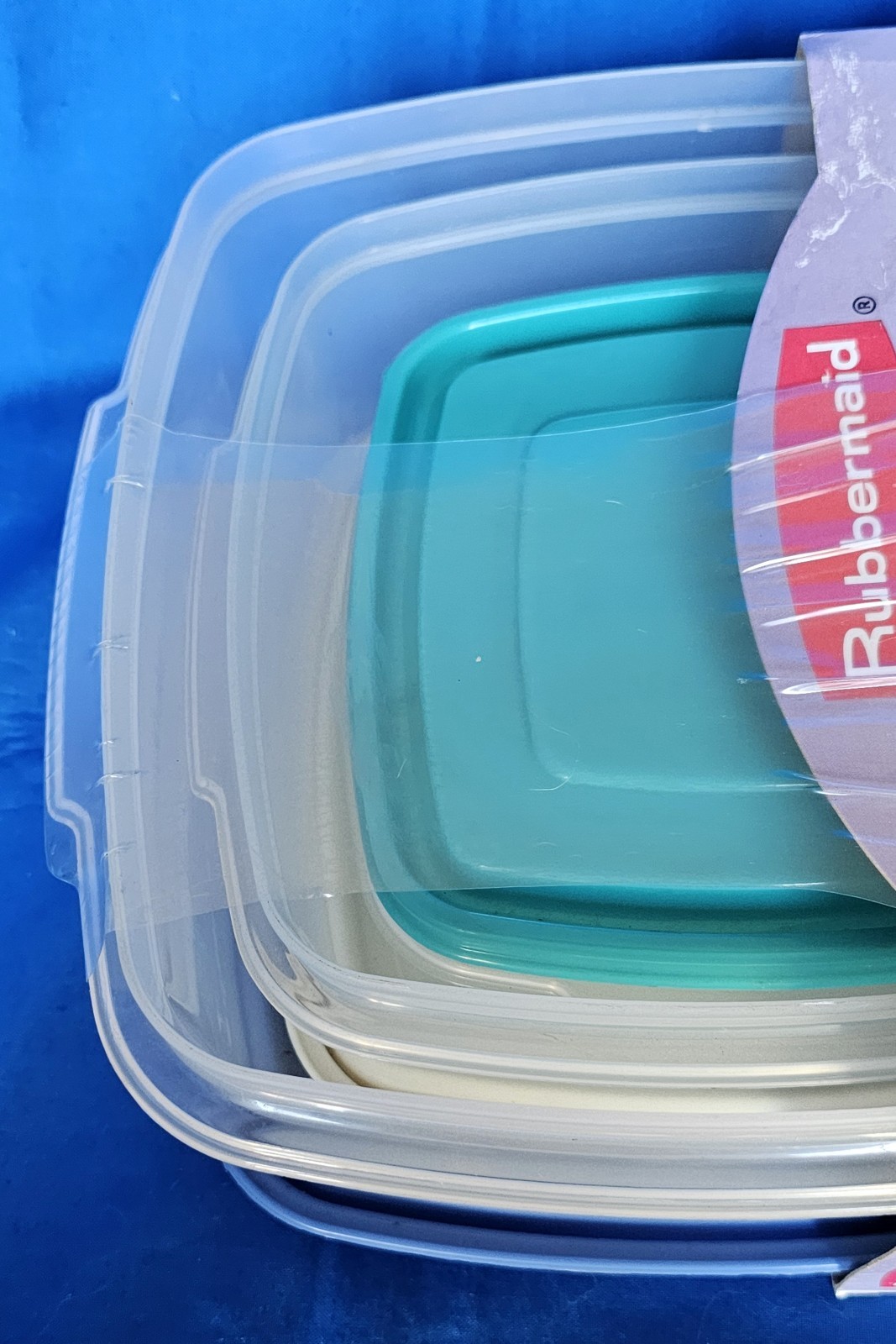 VTG Rubbermaid Servin Saver Nested Square Set NEW Blue Teal Almond 6pc Storage