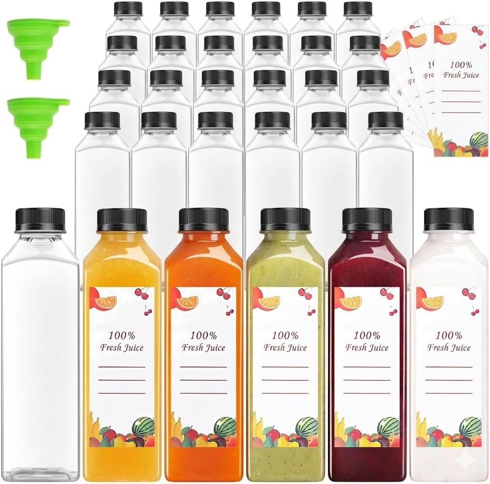 56Pcs 24Oz Pcs Juice Bottles, Juice Bottle with Caps Reusable Empty Clear Bottle