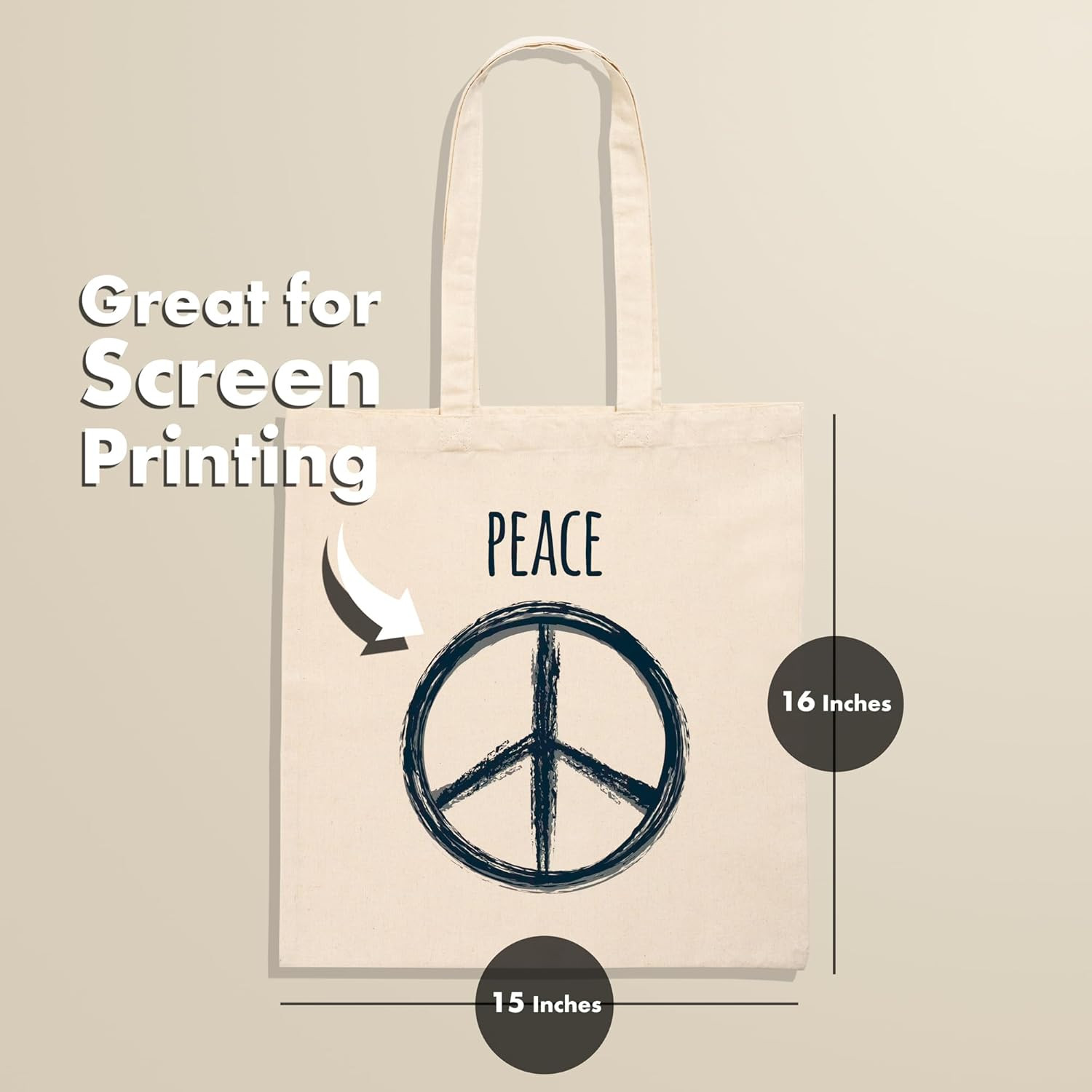 Canvas Tote Bags 5-Pack, Not-Made In China, 15″x 16″, Organic Cotton Reusable Sh