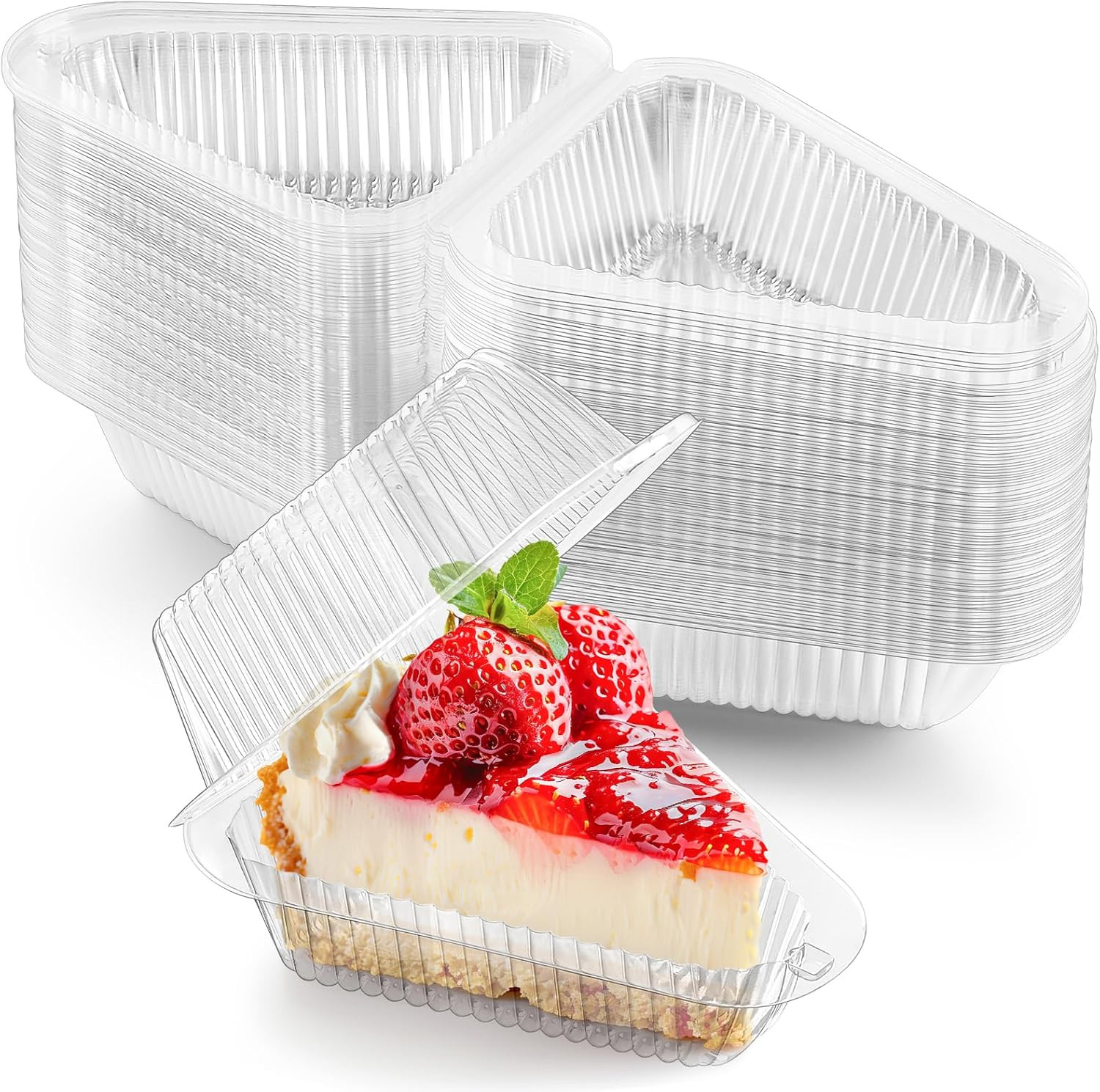 100 Pack Cake Slice Containers Clear Plastic Pie Slice Containers Disposable Tri