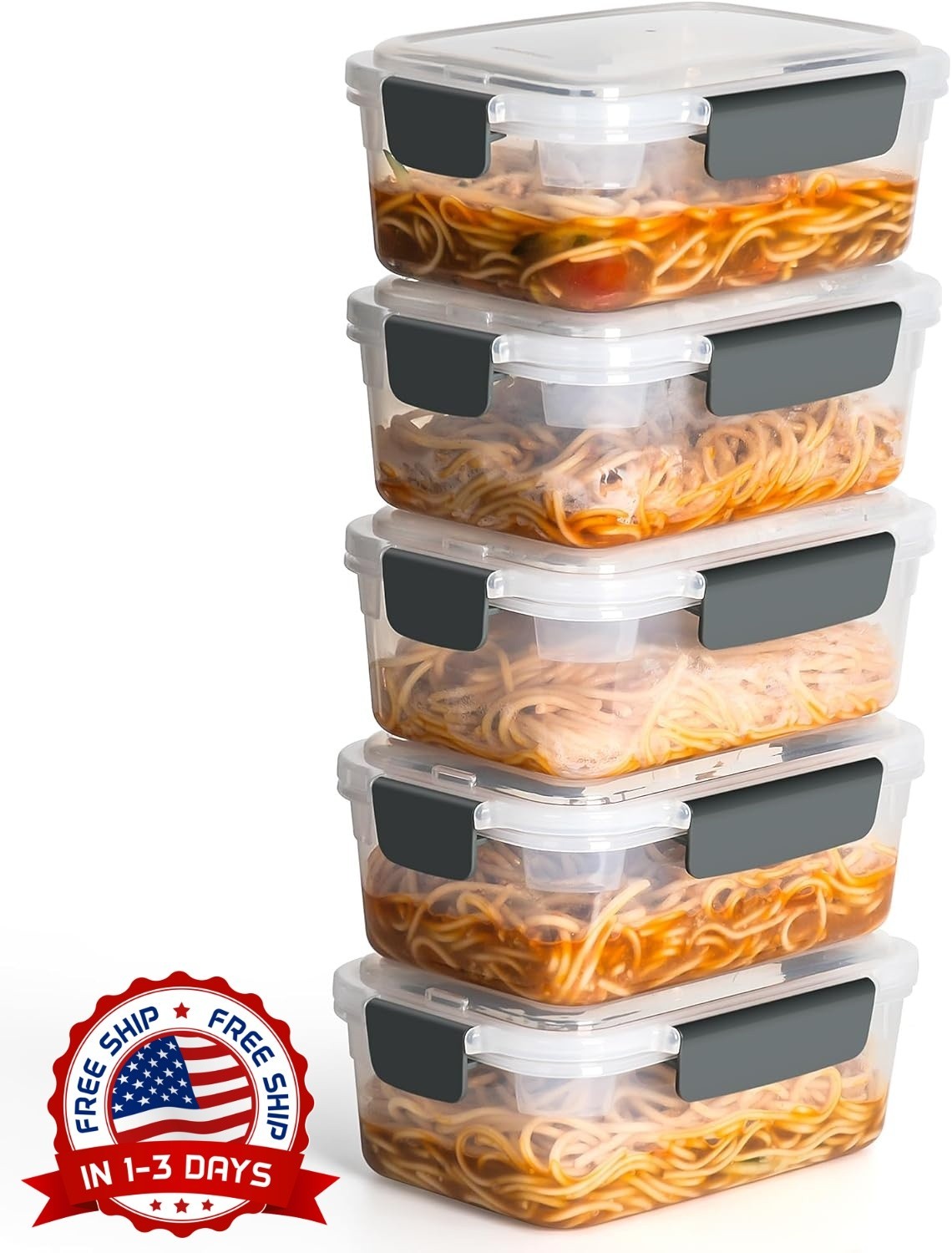 Recipientes de plástico para almacenar alimentos de 5 taza con tapa,paquete de 5