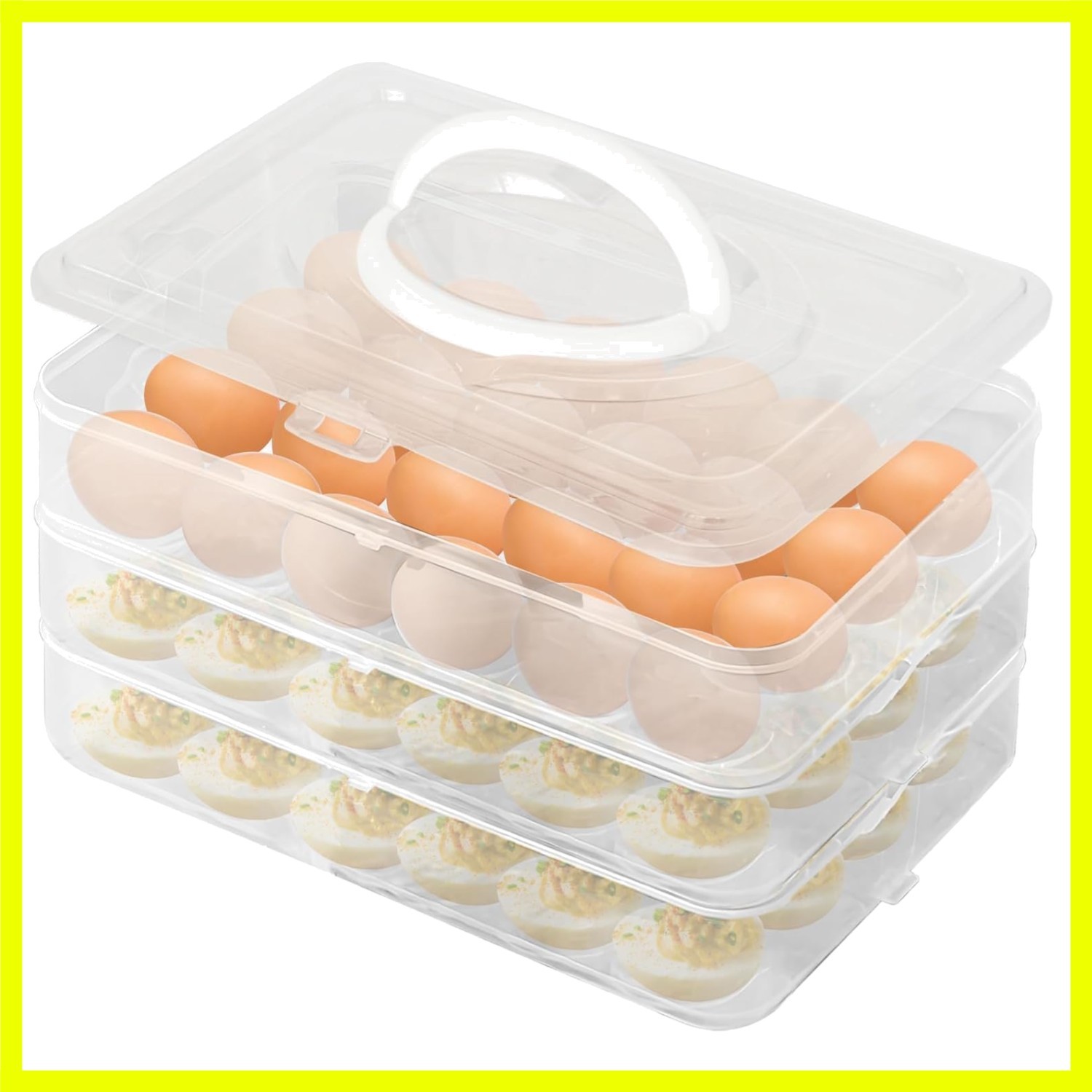 Egg Holder for 72 Eggs,3-Layer Plastic Egg Container,Deviled Egg Tray with Ha…