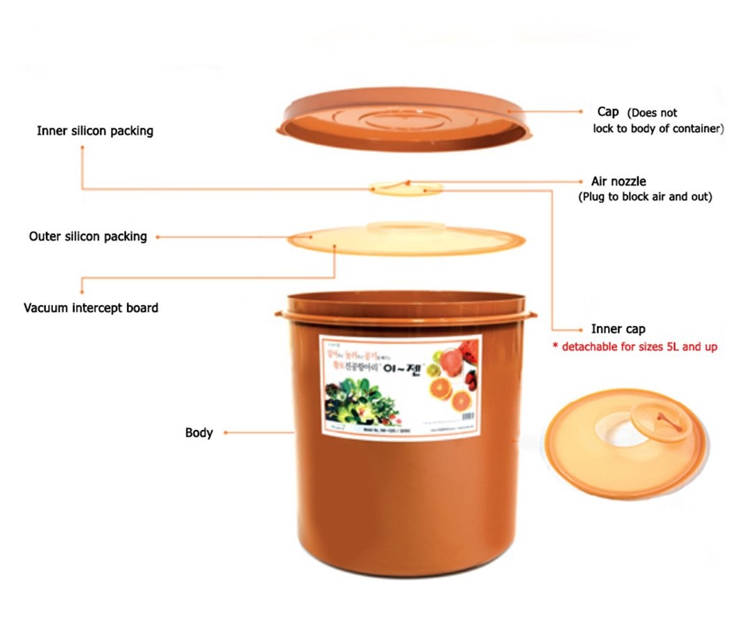 e-jen Premium Kimchi, Sauerkraut Container Probiotic 5 l, Earthenware Brown