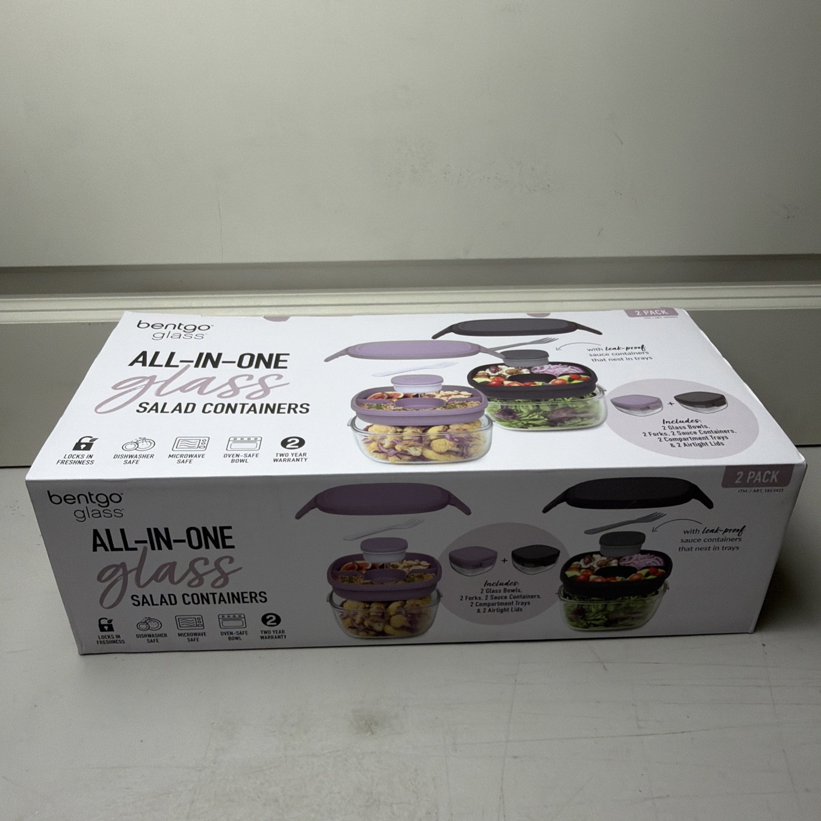 Bentgo Glass Salad Container with Locking Clips 2-pack