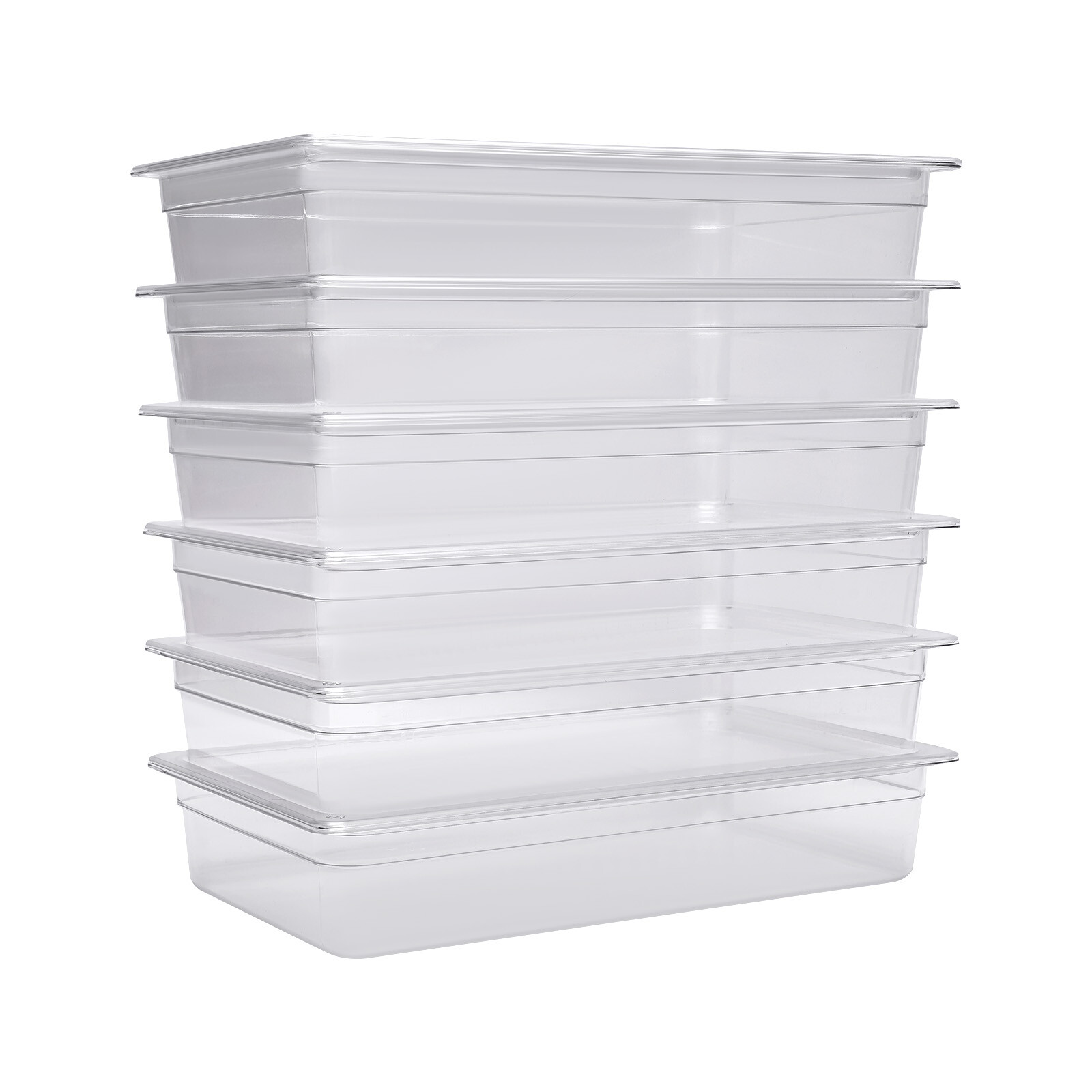 6 Pack Food Pans with Lids, 4” Deep, Polycarbonate, Clear