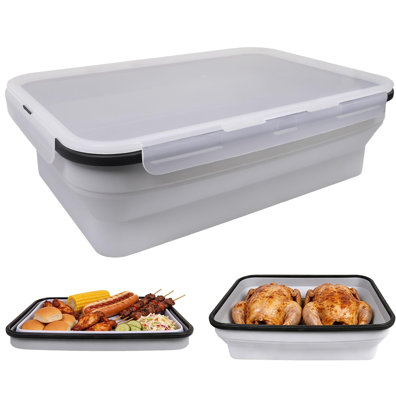 Silicone Collapsible BBQ Prep Tub with Lid, 10L/338oz/2.64Gal, XXXL Large Foo…