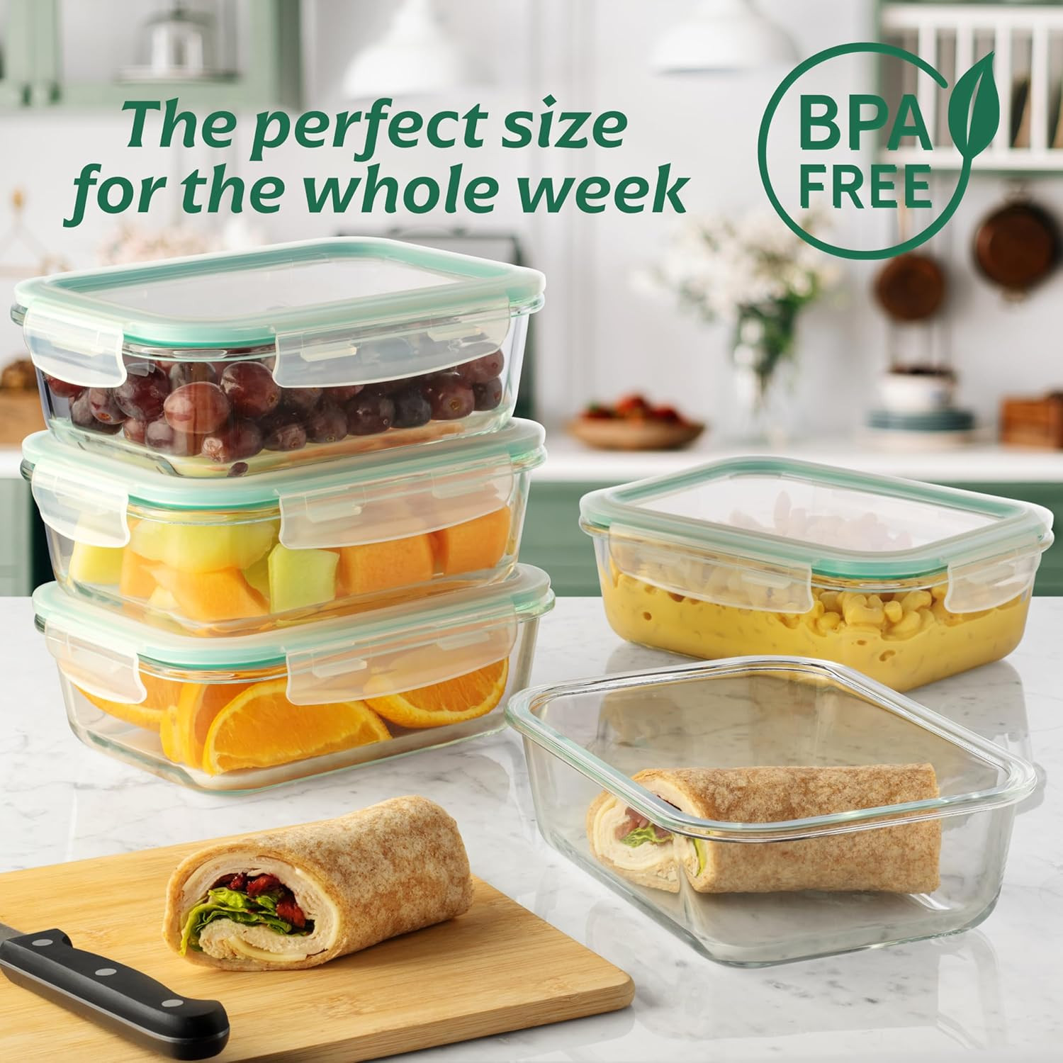 8 Pack 35 Oz Glass Storage Containers with Lids – Airtight, Leakproof, Oven, Mic