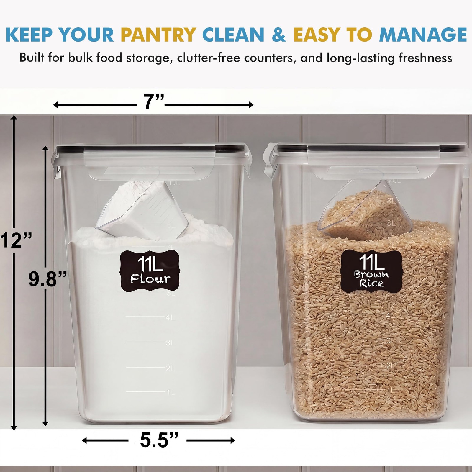 2 PC (11L | 372 oz) Flour Sugar Storage Containers with Easy Carry Handle – P…
