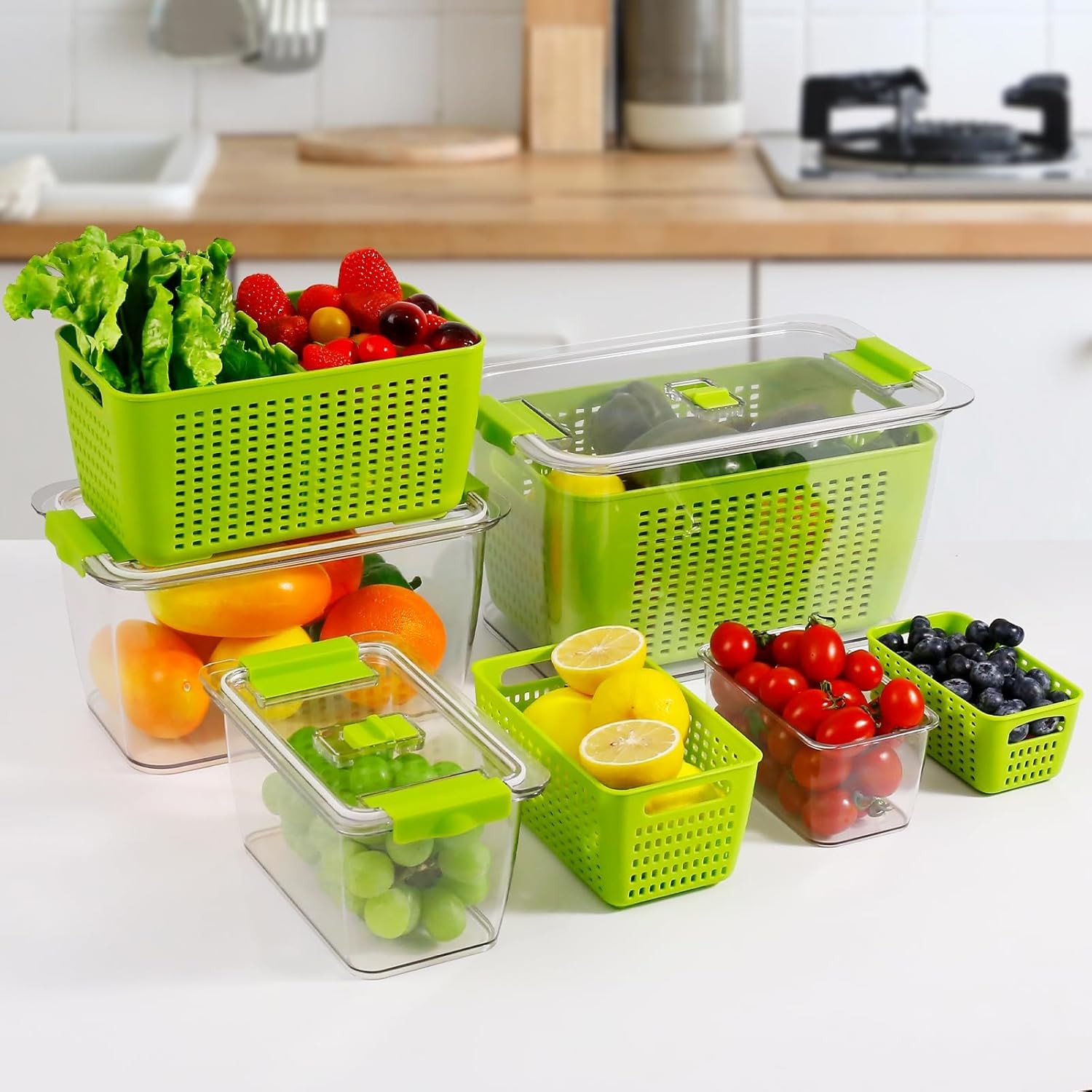 Fruit and vegetable storage box,set of 4 refrigerator storage containers
