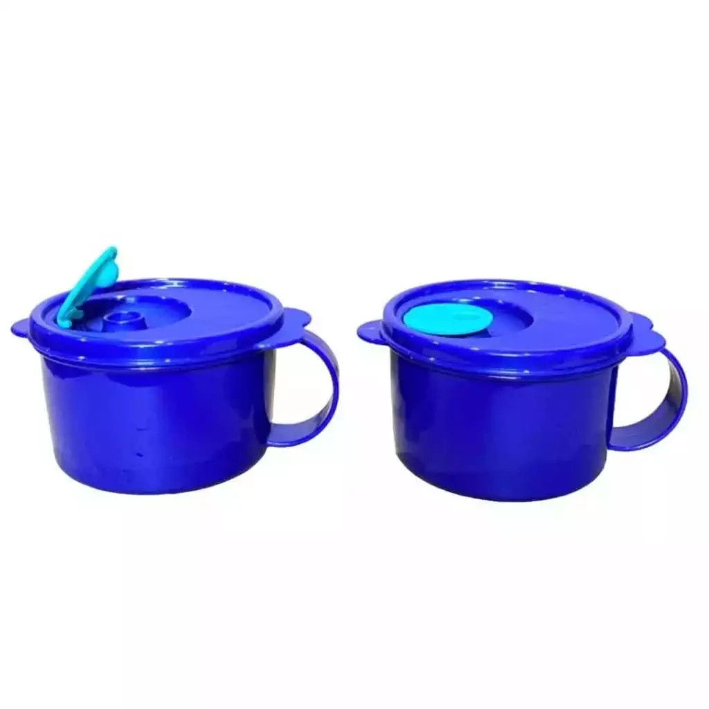 2 Tupperware Dark Blue Round Plastic Microwaveble CystalWave Soup Mug 460ml Set