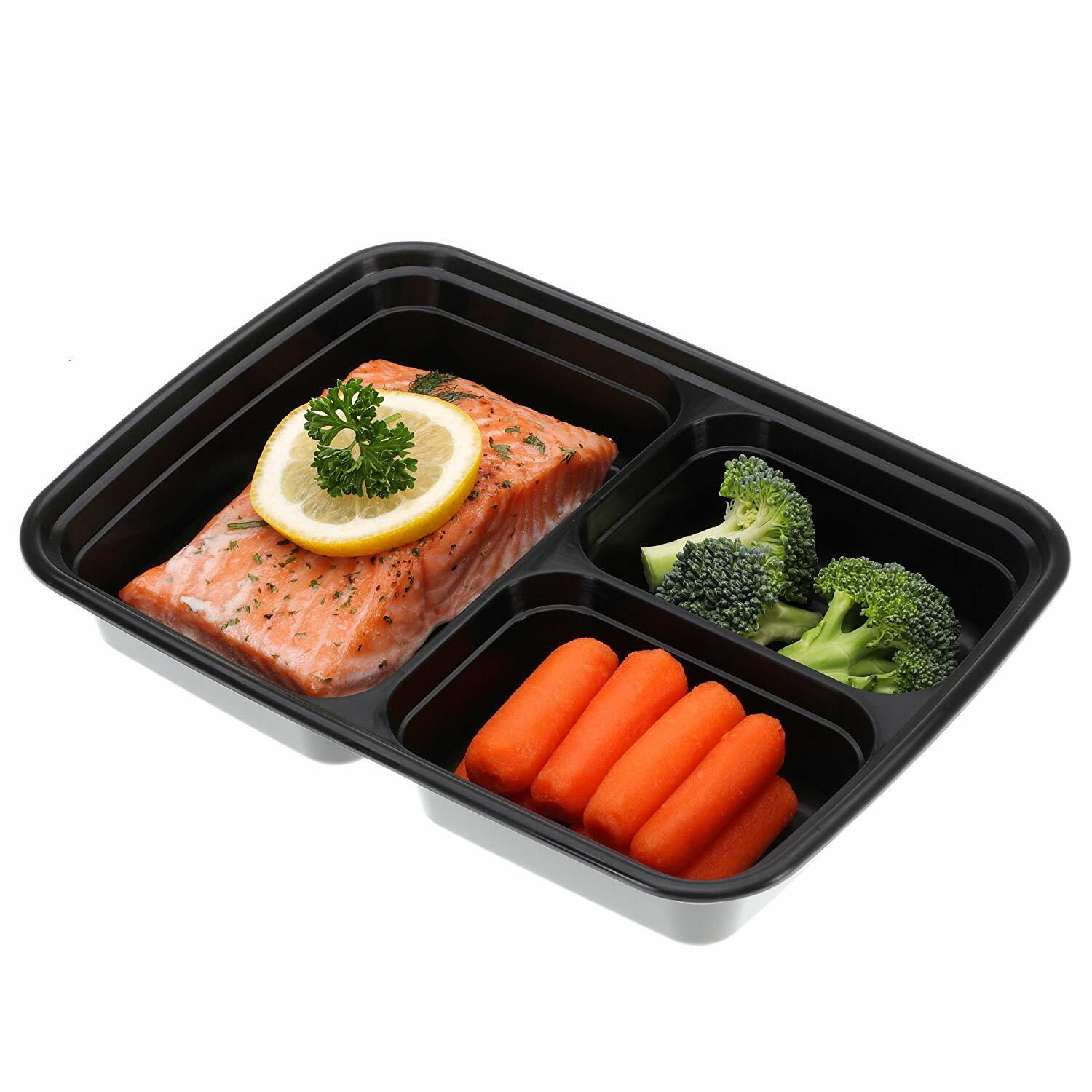 Meal Prep Containers 21-Pack 3 Compartment Lids Food Storage Bento Box BPA Free