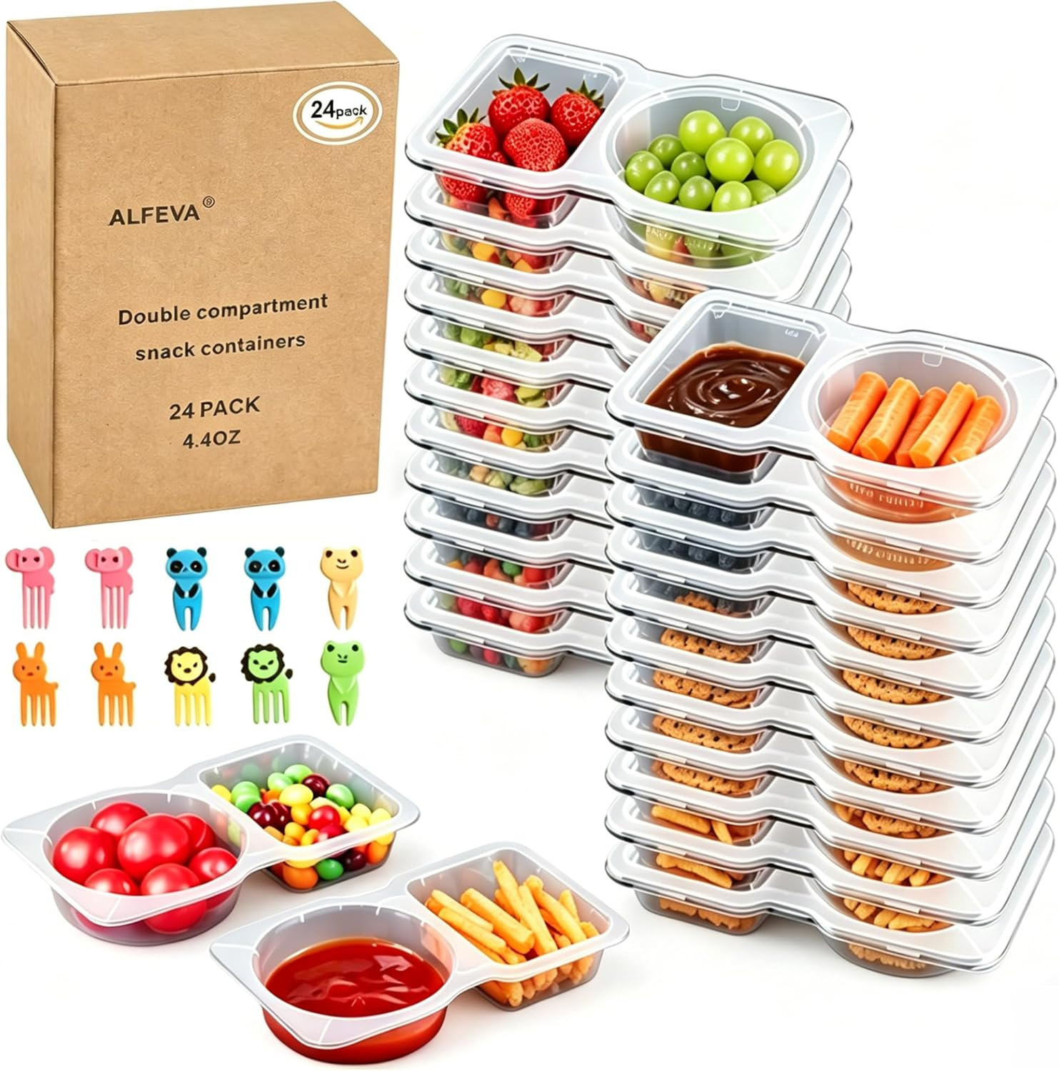 2 Compartment Snack Containers with Lids Leakproof Meal Prep Food Storage