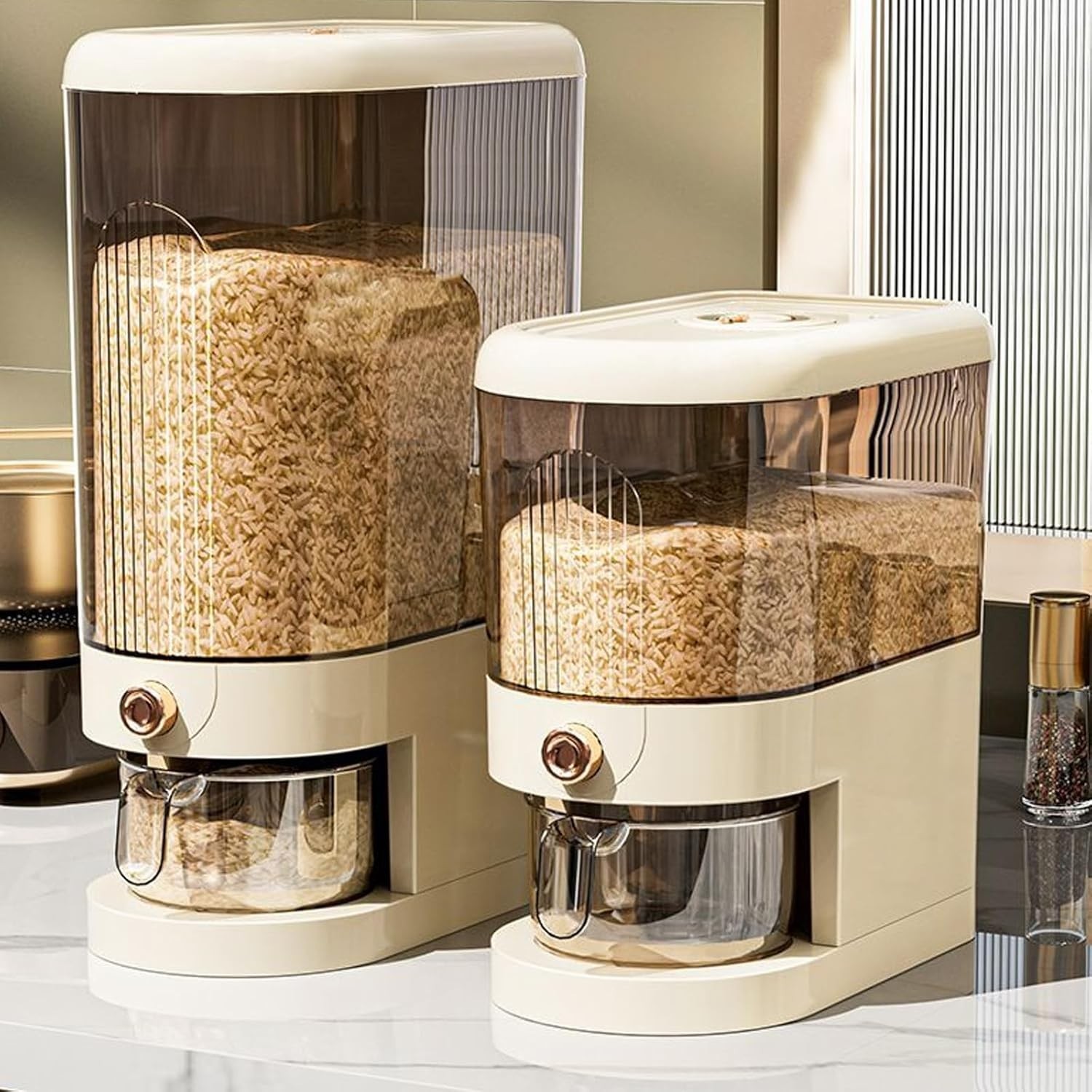 22LBS Rice Dispenser Large Grain Container Storage W/ Lid Measuring Cylinder
