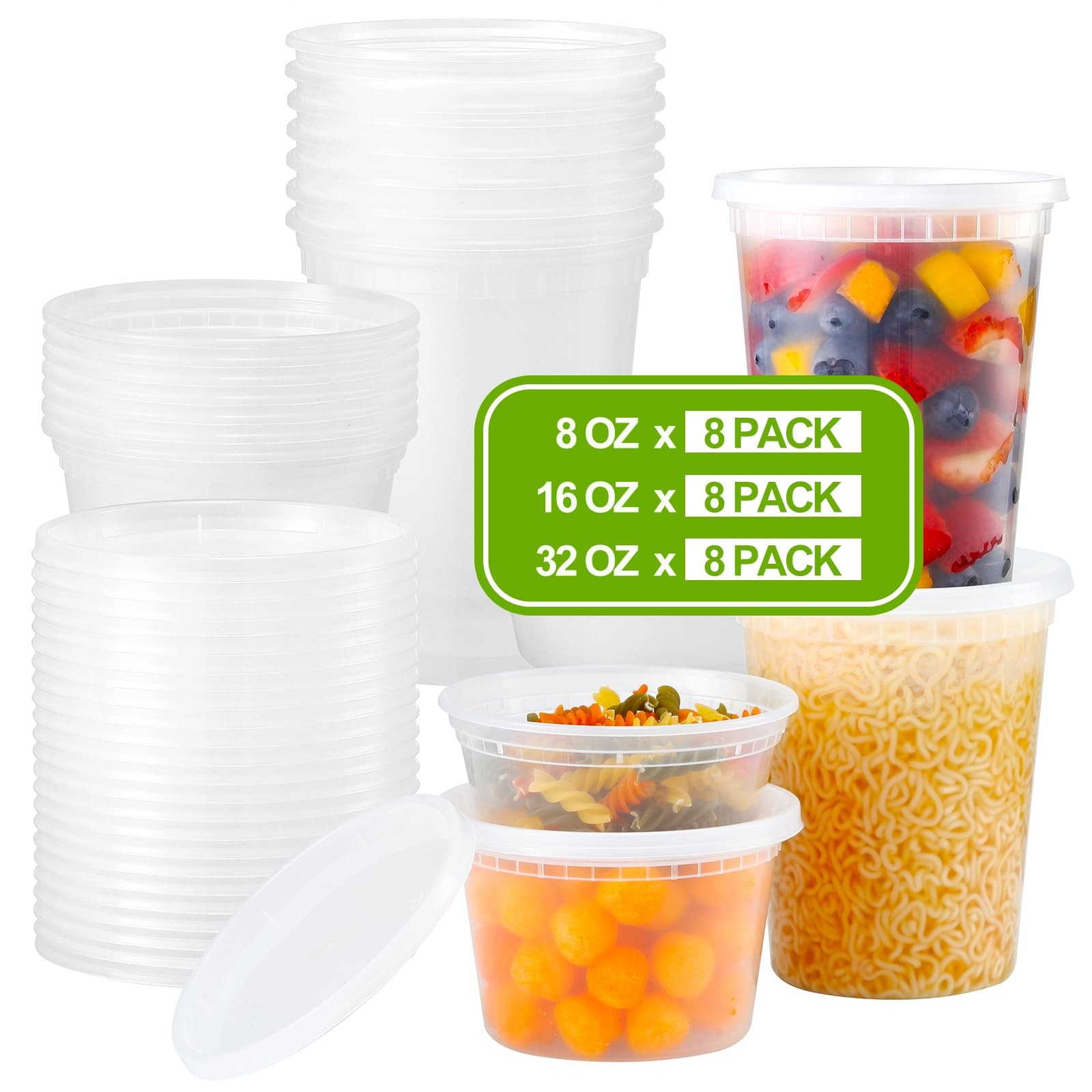 AOZITA 24 Sets Plastic Deli Food Containers With Lids, 8 8/16/32 Set, Clear